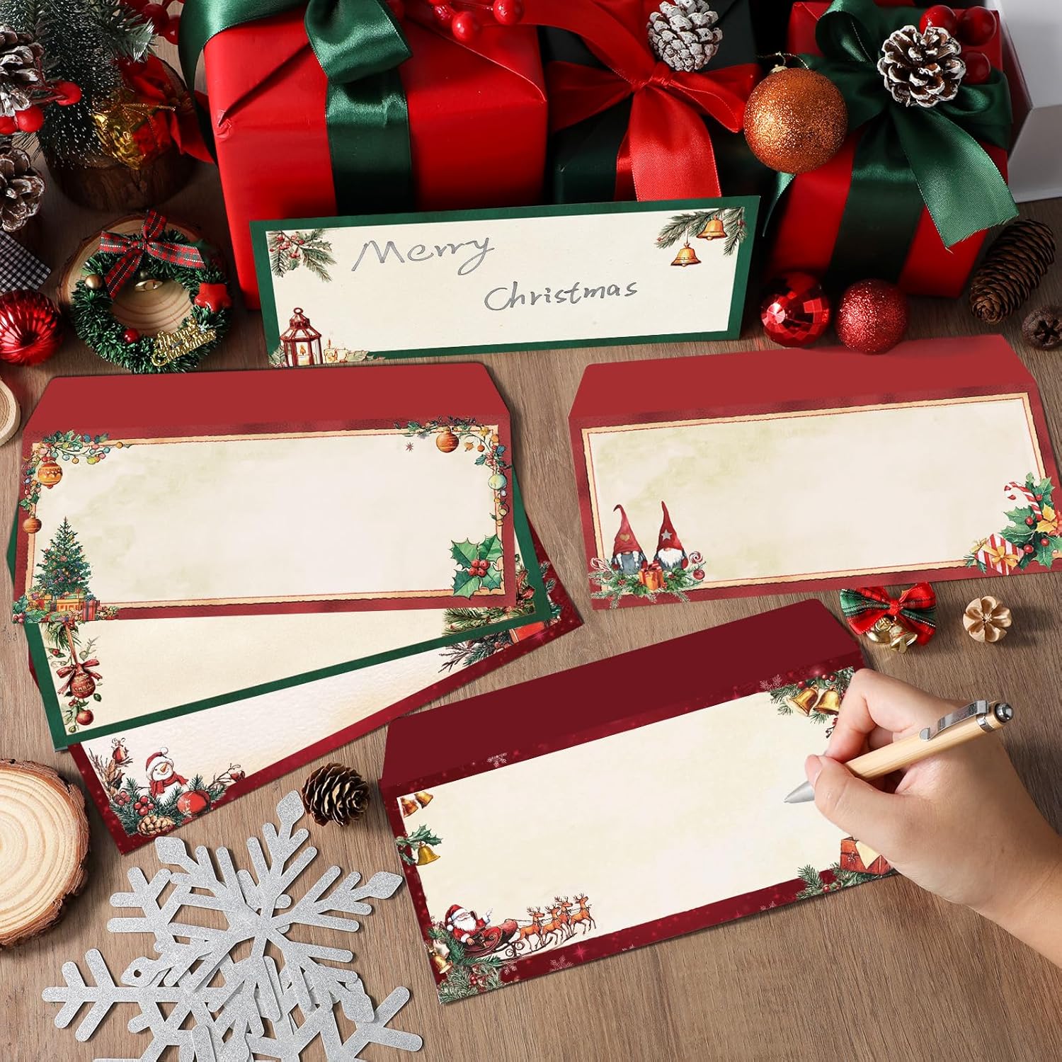120Pcs Christmas Envelopes 10 Size Holiday Xmas Self Adhesive Envelopes Winter Snowflake Envelope for Greeting Cards Invitations Letter Mailing Business Birthday Party Gift Supplies 4.13 x 9.53 Inch