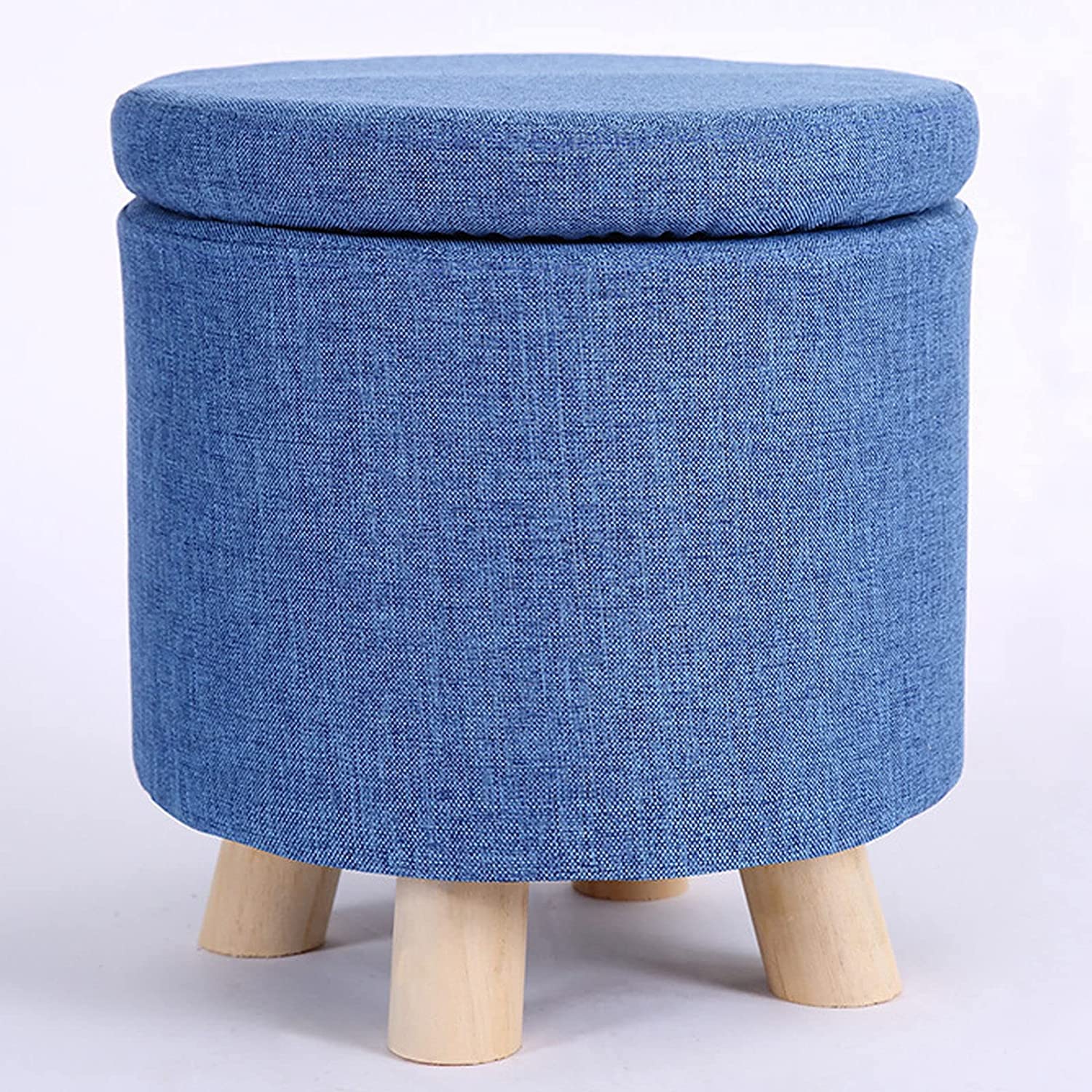 Pouf de rangement bleu marine en coton et lin 35x33 cm pour salon