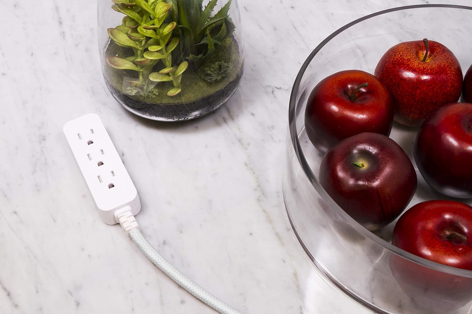 GE Power Strip Surge Protector, 6 Outlets, Flat Plug, 2ft Power Cord, Wall Mount, White, 40532 & Designer 1 Ft. Power Strip, 3 Grounded Outlets, Flat Plug, Mini Cord, Premium, White, 45190 : Electronics