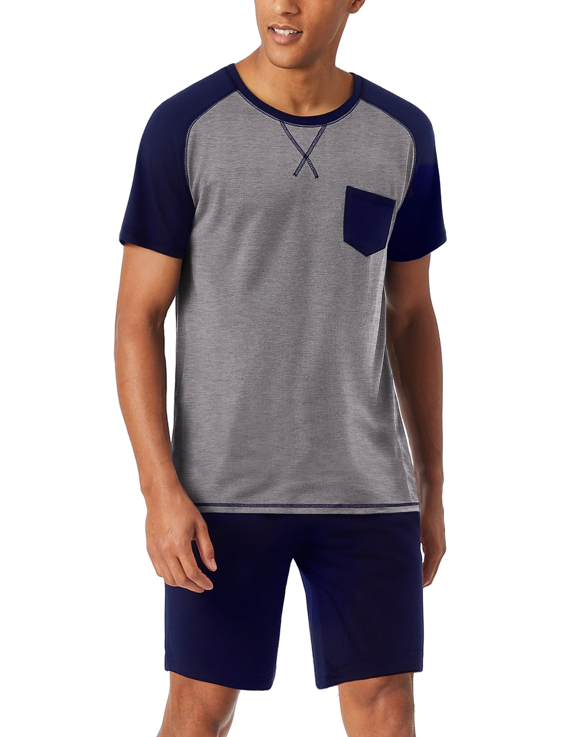 Aseniza Schlafanzug Herren Kurz Pyjama Set Baumwolle Shorty Schlafanzüge für Männer Hausanzug und Schlafanzughose Zweiteilige
