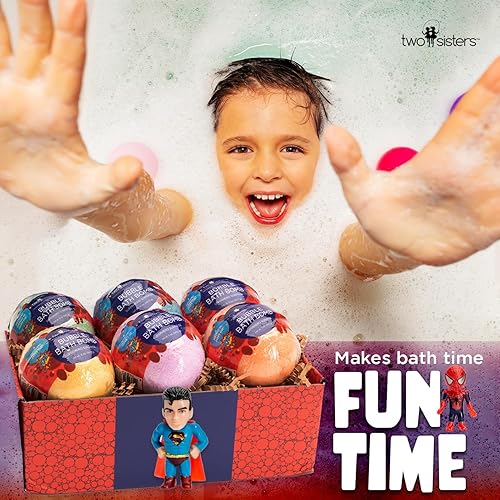 Miniatura 2 de Bombas de baño de superhéroes para niños con juguete sorpresa en el interior, paquete de 6 bombas de burbujas, aromas afrutados, aromas relajantes,