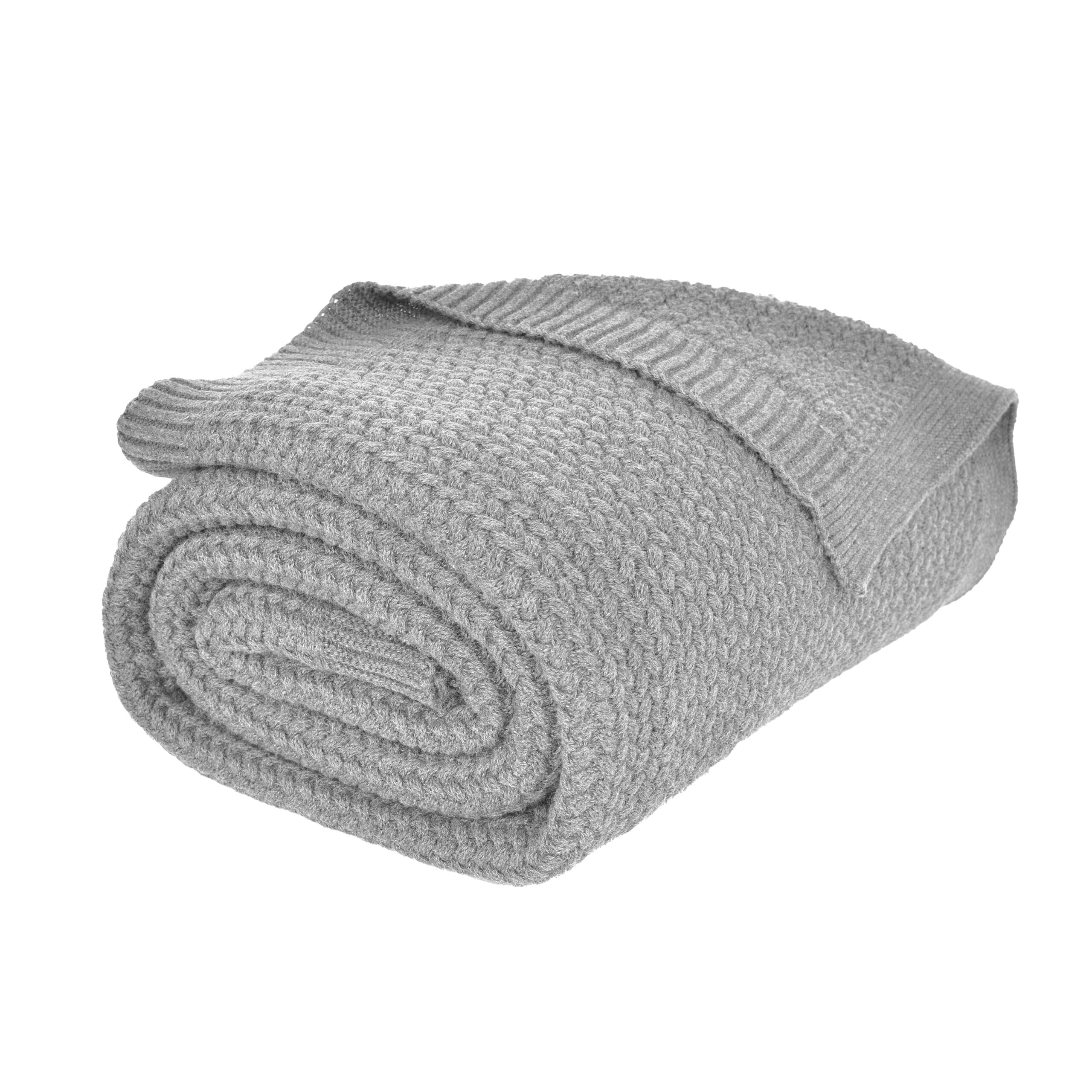 Wohndecke Jaron fein gestrickt, 150x200 cm, Hellgrau, 100% Baumwolle, Fischgrat-Optik