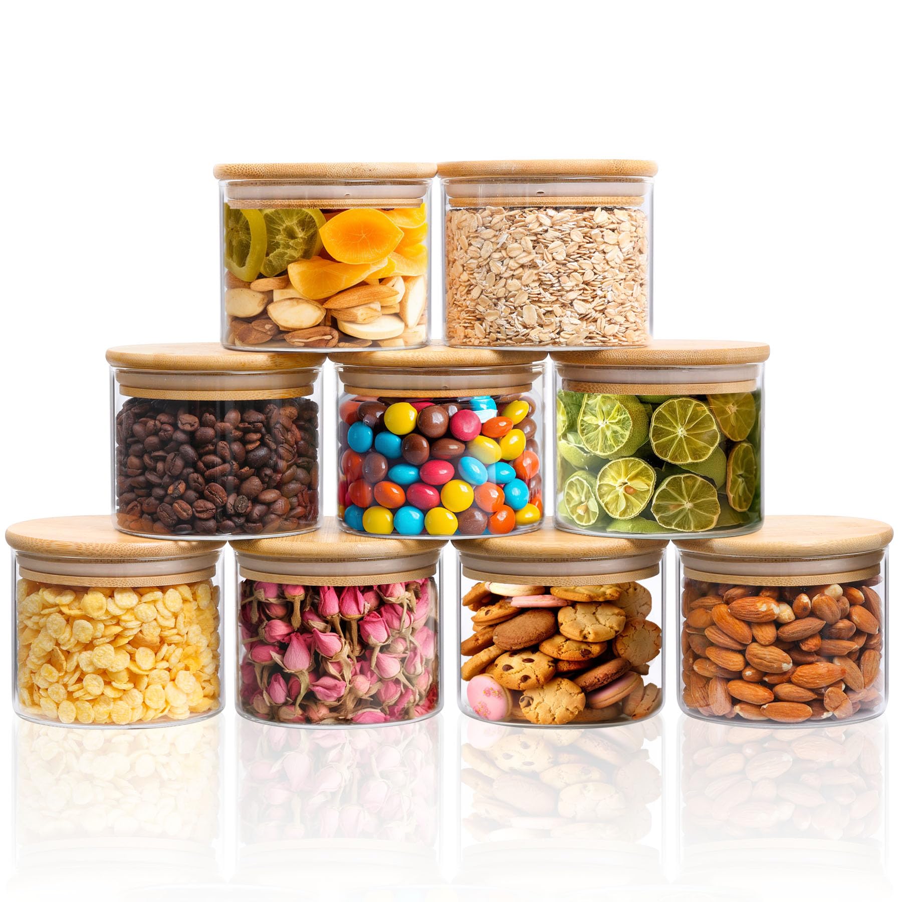 ComSaf 15oz Glass Food Storage Jars Set of 9, Clear Glass Storage Containers with Lids, Pantry Organization Jar, Spice, Salt, Blooming Tea, Coffee, Oat and Sugar Container, Small jar Set for Kitchen