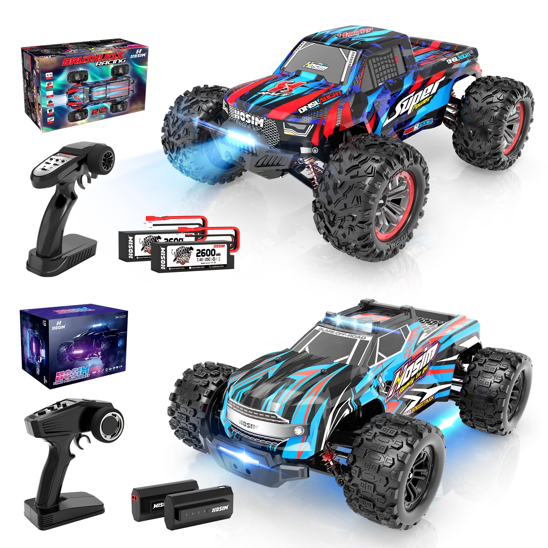 Hosim1:10 68+ KMH Brushless RC Cars 1:14 4X4 Fast RC Cars for Adults,40+ KPH High Speed Hobby Electric Off-Road Jumping Remote Control RC Trucks