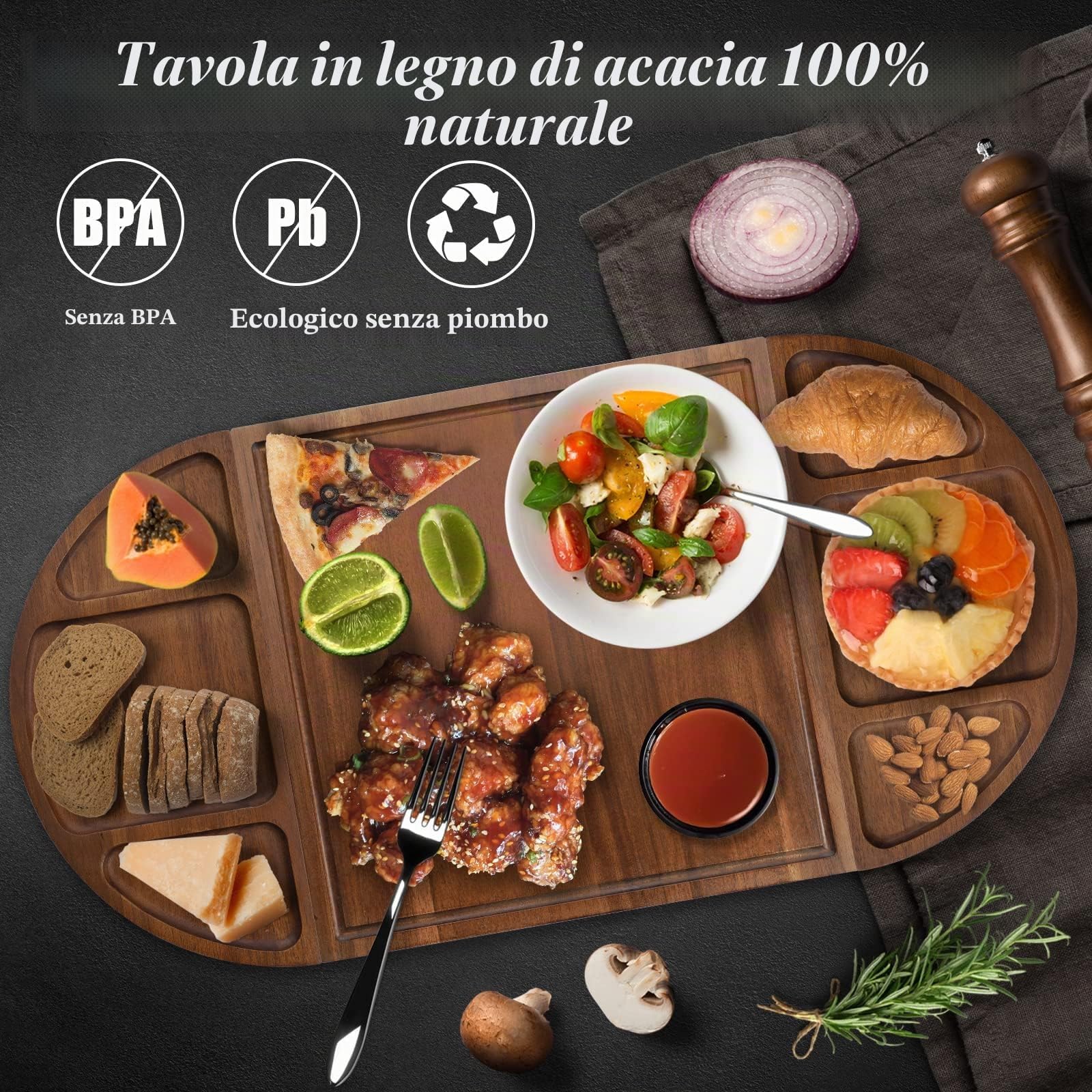 YUANQIAN Tagliere magnetico in legno di acacia, grande 66 cm x 33 cm, tagliere per formaggi per intrattenere, bellissimo set di tagliere per salumi semicircolare in legno di Natale personalizzato