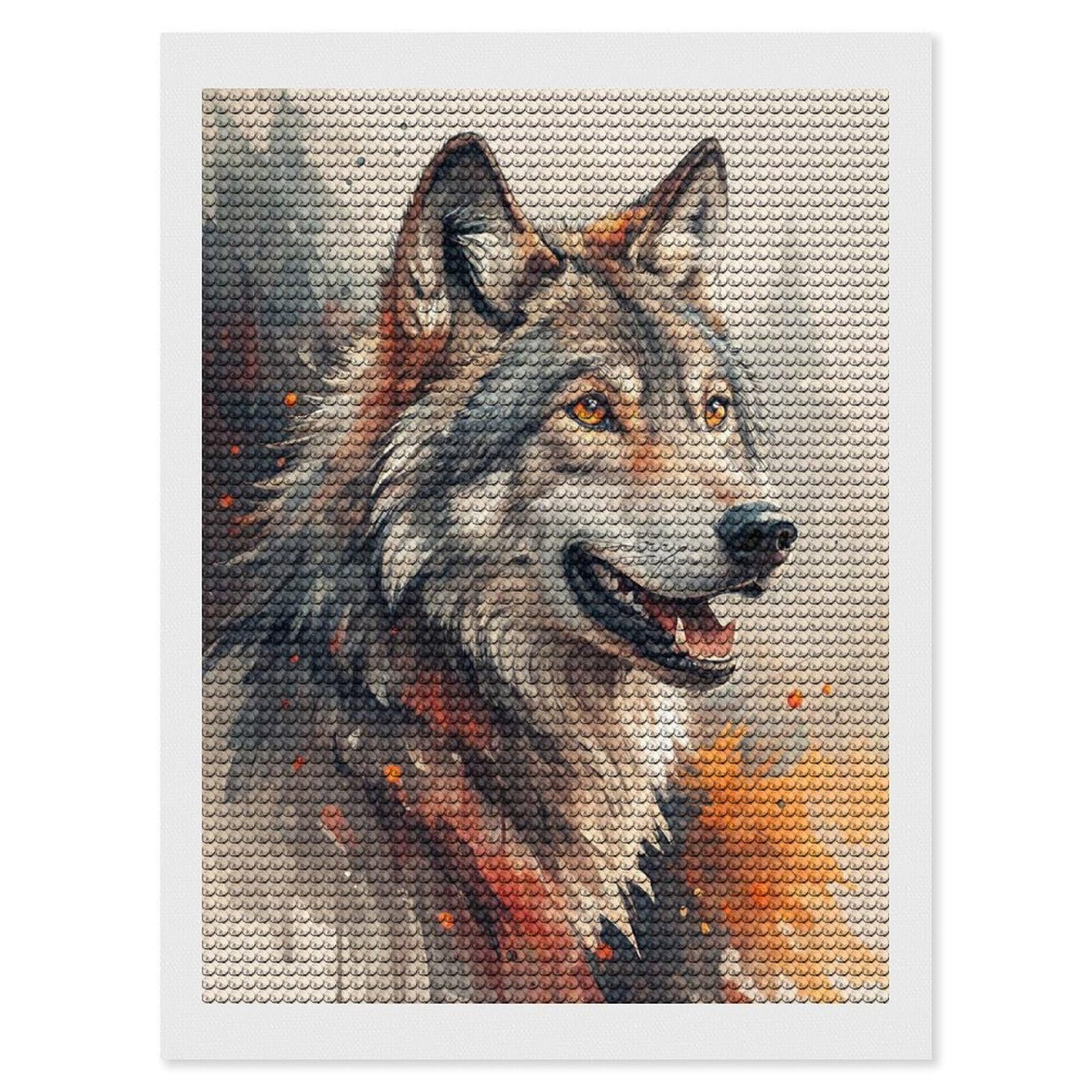 Junmoney Watercolor Wolf Portrait(2) DIY Diamond Art Canvas Kit 12"x16", for Adults, Decorate Your Room, Gift Idea, Modern Decor, Finish and Display