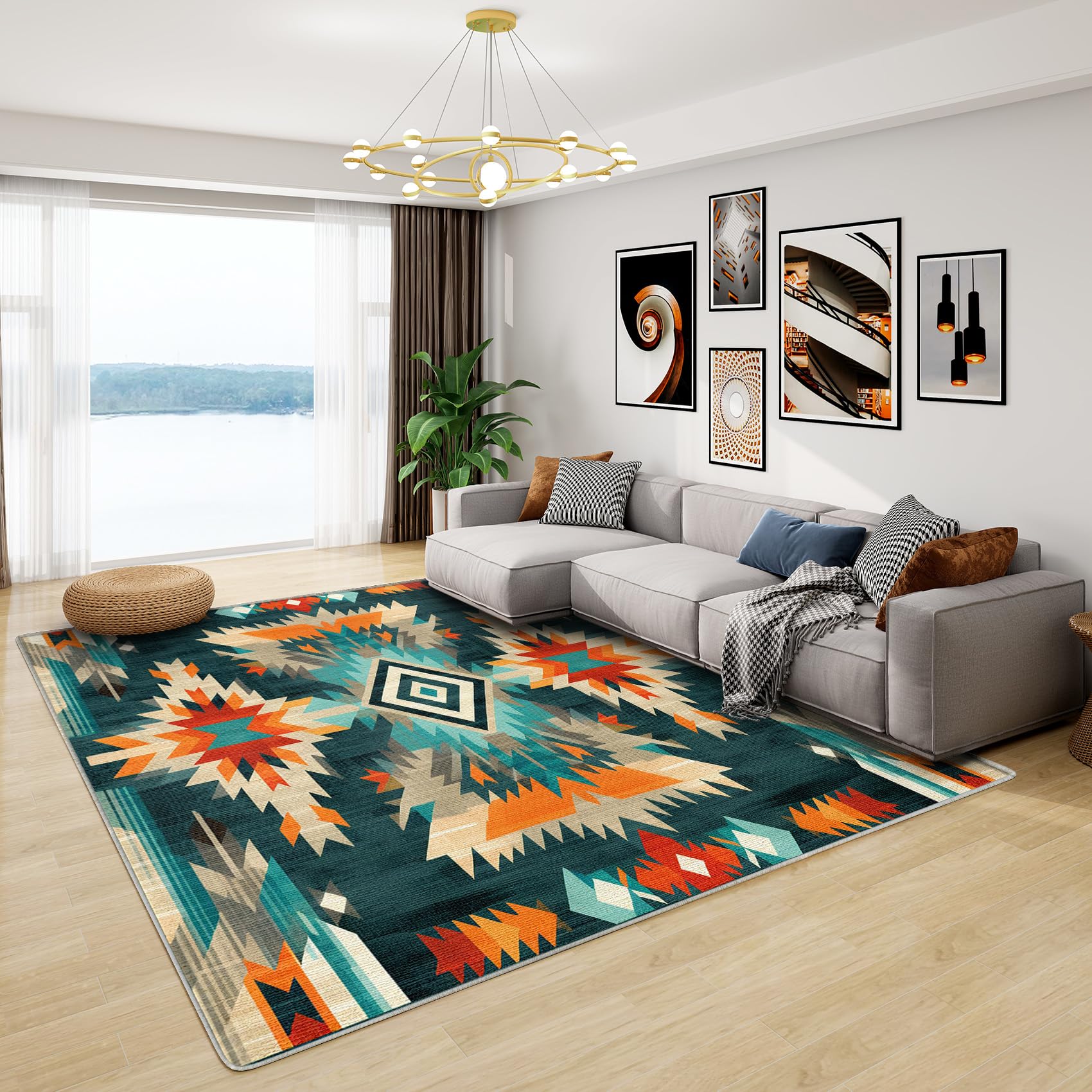 Générique Tapis Mexicain Azteque - Tapis Aztèque, Grand Tapis Salon Chambre Southwest, Moquette Antidérapant et Lavable en Machine, Tapis de Sol Interieur Doux à Poil Ras, 160x230 cm