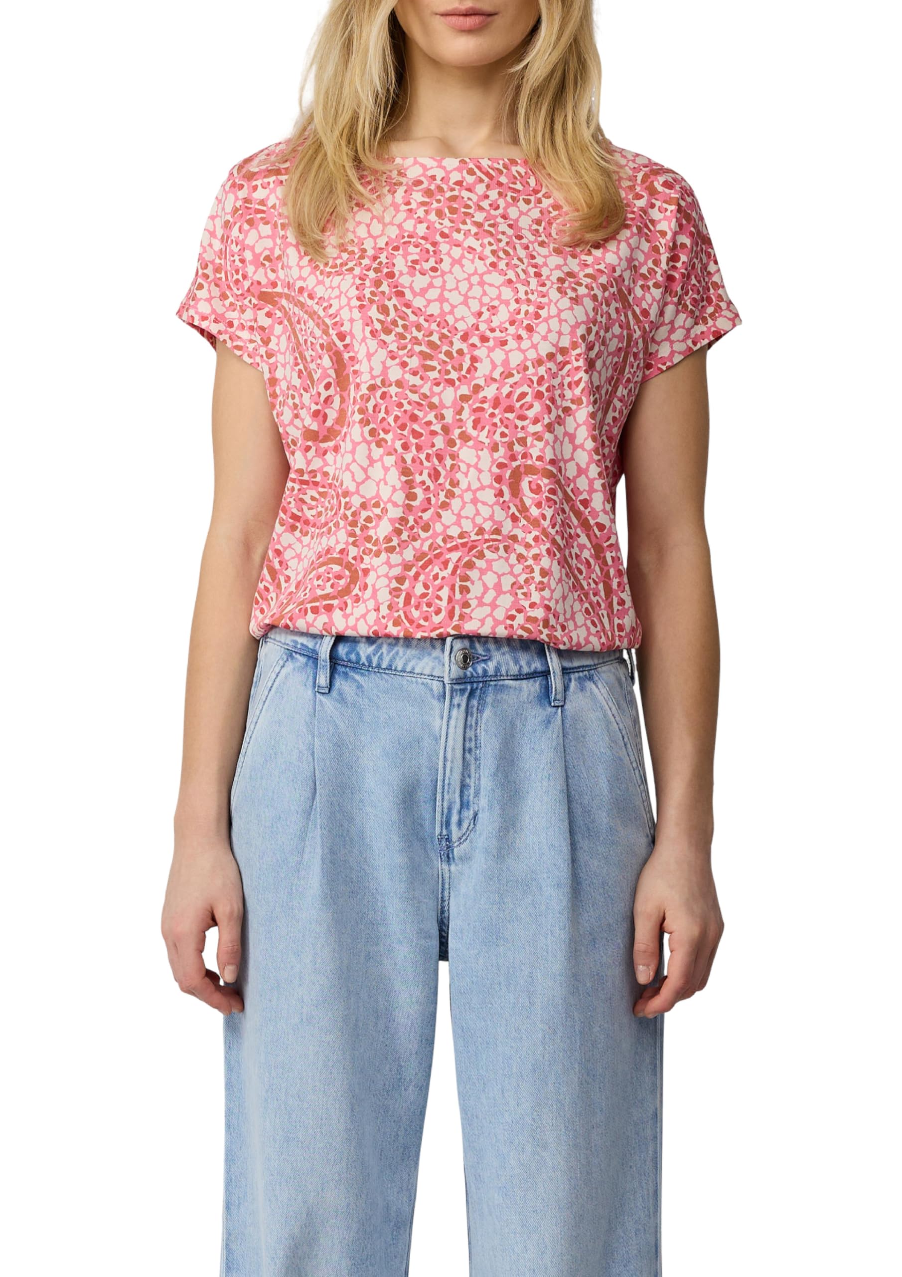 s.Oliver Casual T-Shirt in Viscose Mix with Print, Raspberry, 18