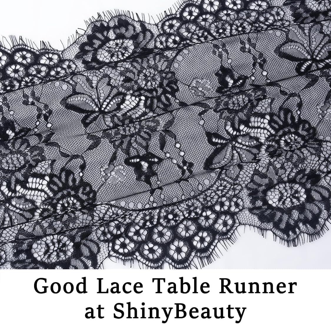 ShinyBeauty Lace Table Runner 120 inches Long Black Lace Table Runner Lace Fabric Table Runner 12x120 Vintage Table Runner Lace Tablecloth Runner for Rustic Boho Wedding Bridal Shower Halloween Decor