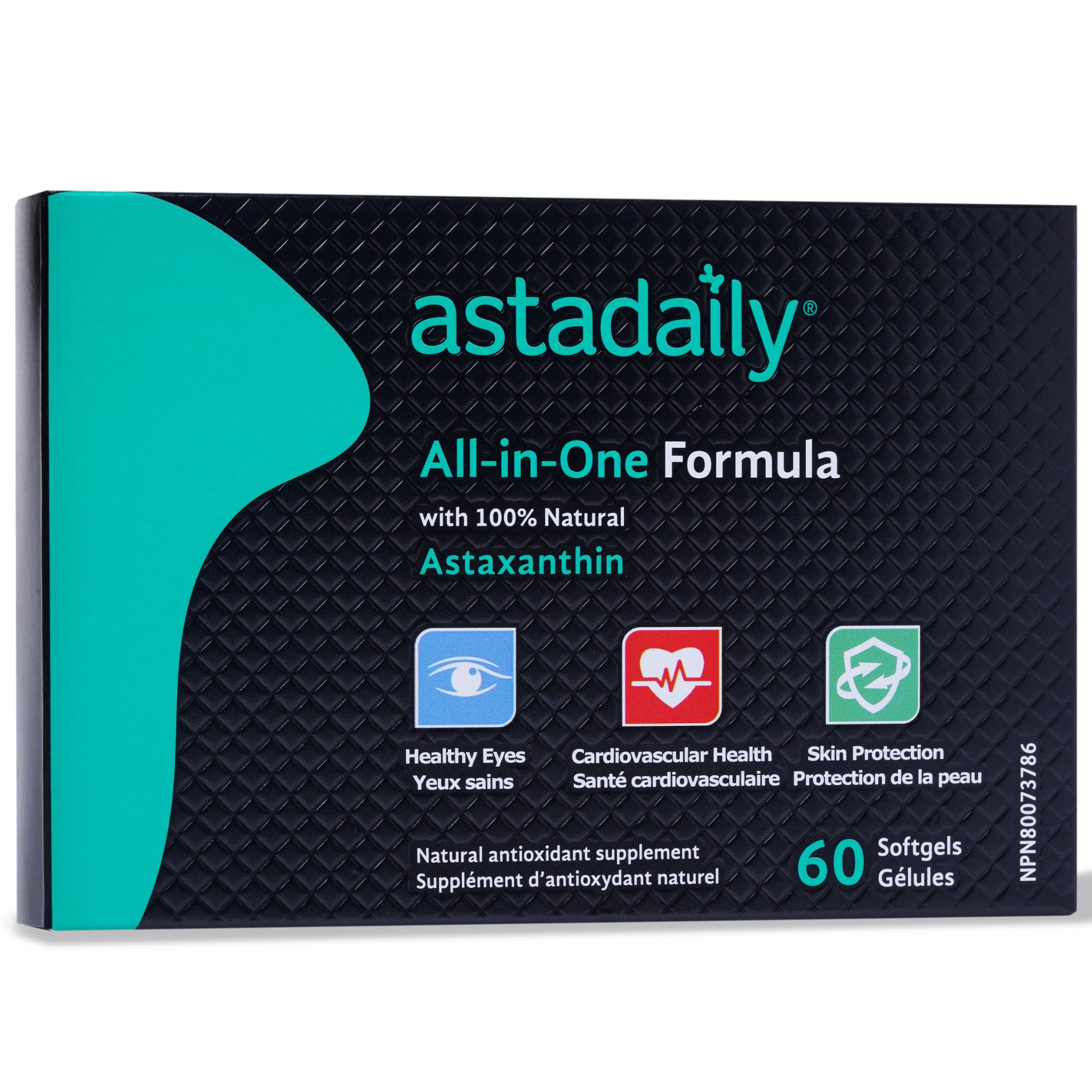 Astadaily All-In-One Astaxanthin Supplement — Vision, Skin & Heart Support — 9in1 Formula — Made in Canada, Individually Packed Softgels, 60 Count