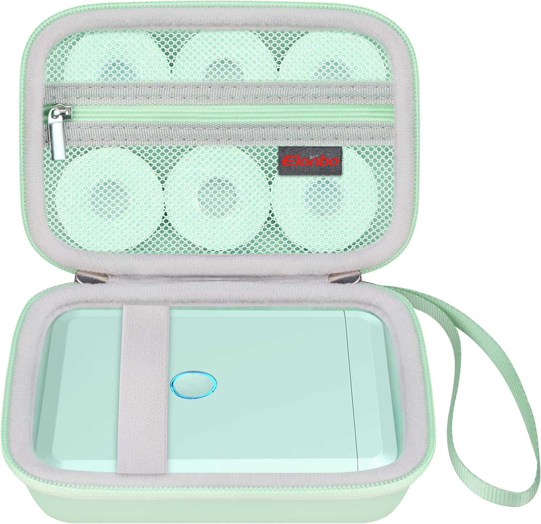 Elonbo Carrying Case for Rotema/Vawense Label Maker Machine, Mini Label Printer Portable Thermal Printer Travel Bag, Sticker Printer Storage Holder, Mesh Pocket Fits Label Paper Tape, Green+ Green
