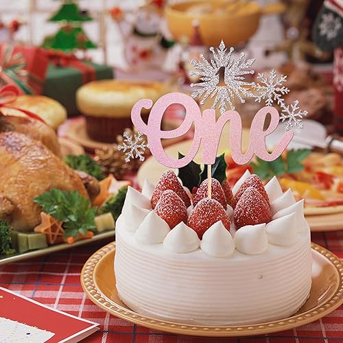 Miniatura 7 de 1 pieza de decoración de pastel de copo de nieve con purpurina temática de congelado de invierno para primer cumpleaños, copo de nieve, una