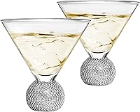 Vista 7 de Juego de 2 copas de Martini y cóctel con diamantes de imitación, base de bola de cristal sin tallo, 10.5 onzas, cristal de estilo brillante, hermoso