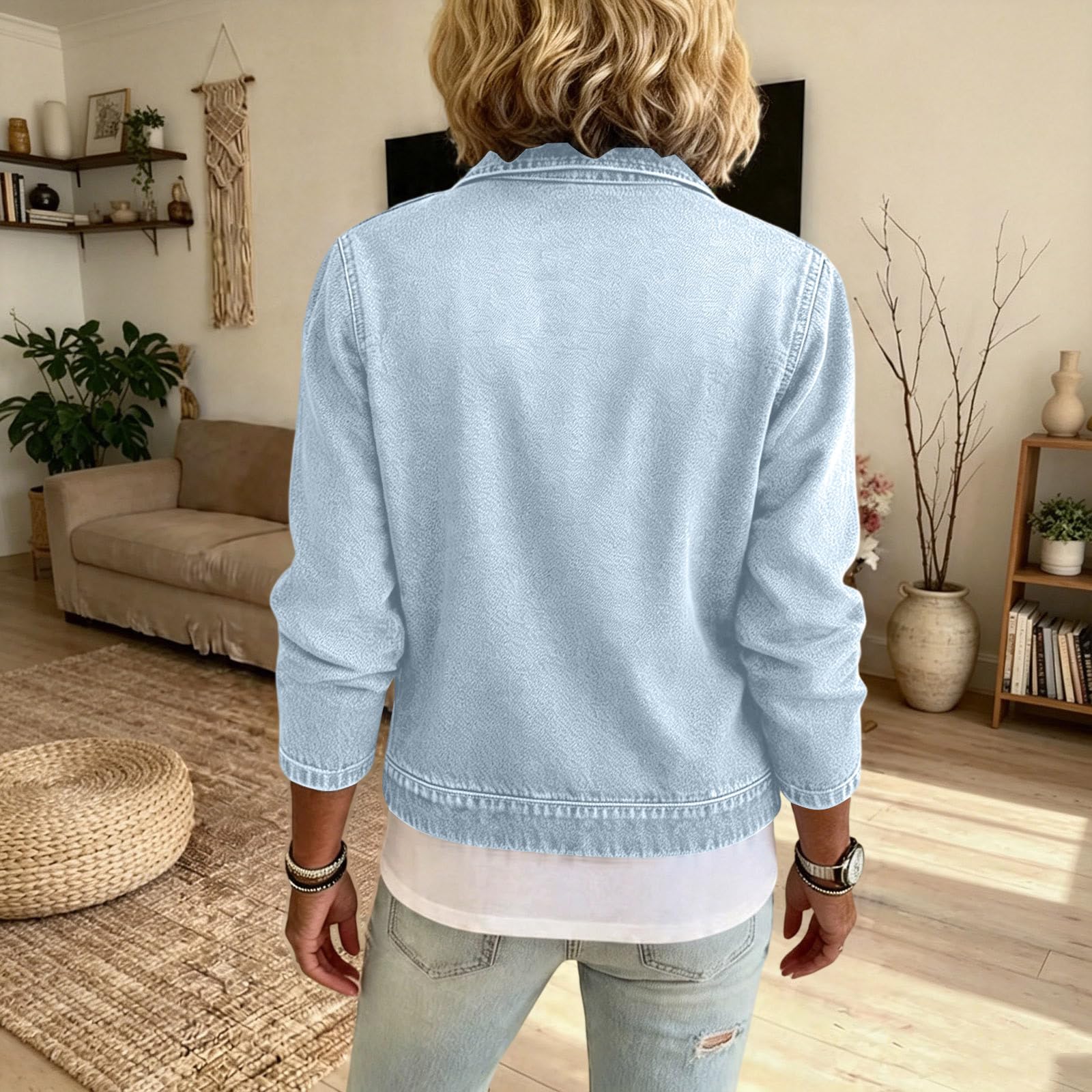 Veste en Jean Femme Courte Zippée Blouson Denim