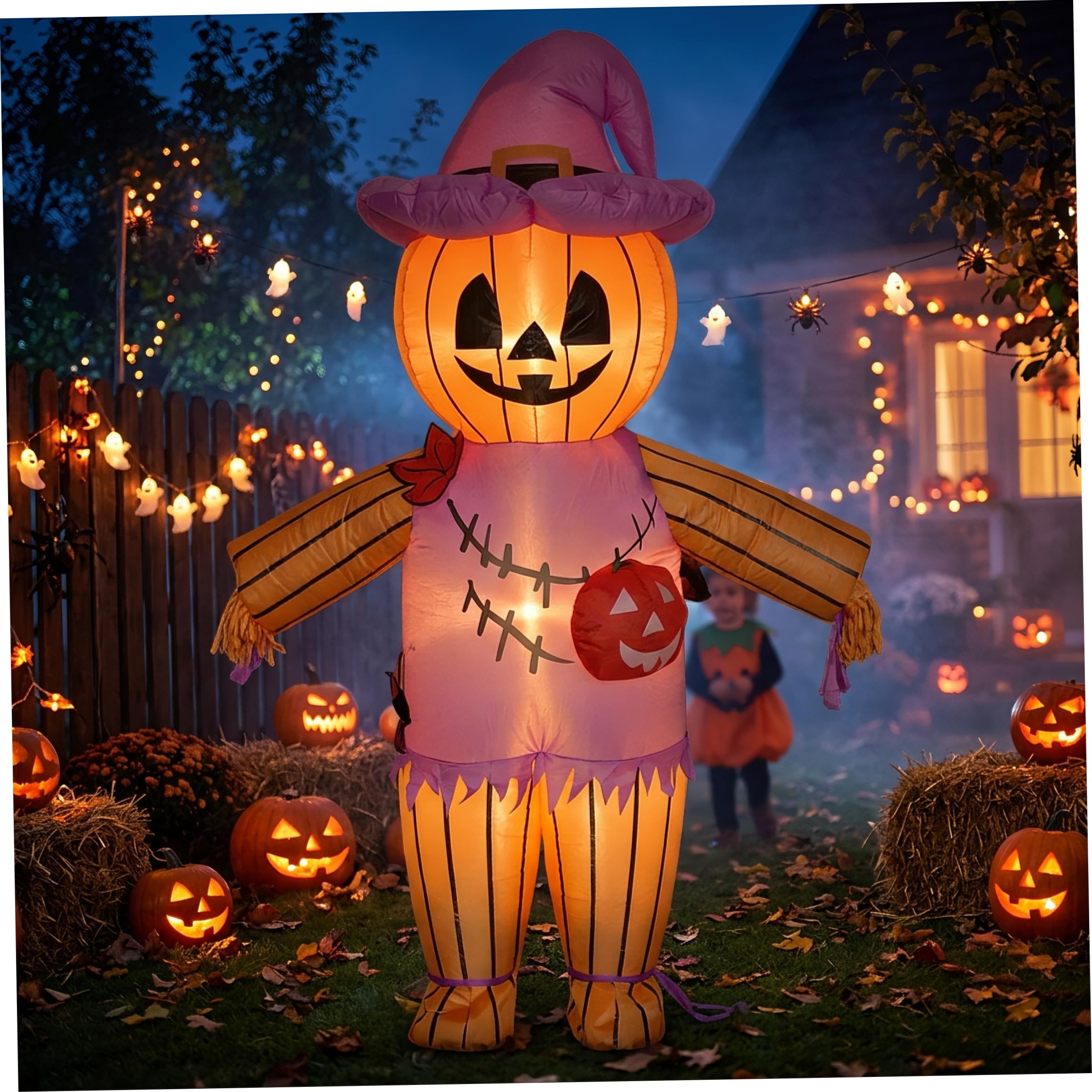 Zucca gonfiabile di Halloween Spaventapasseri Decorazione da esterno Divertente design spettrale, Gonfia/Sgonfia rapidamente, Ideale per feste in giardino, raduni di Halloween