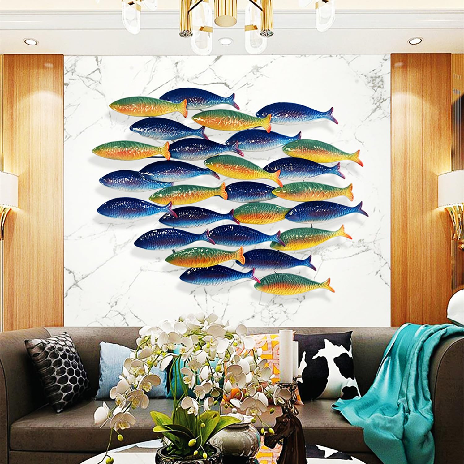 Amazon.co.jp: 航海メタル魚群ウォールアート モダンメタル魚群アート
