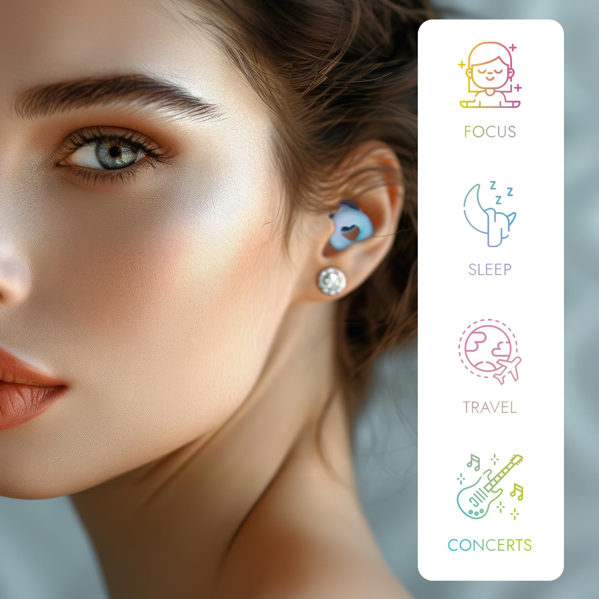 2-Pack JuJus - Reusable Concert Earplugs, Noise-Reducing | Perfect for Sleep, Focus, Noise Sensitivity, Travel & Concerts | NRR 25db | Customizable Fit