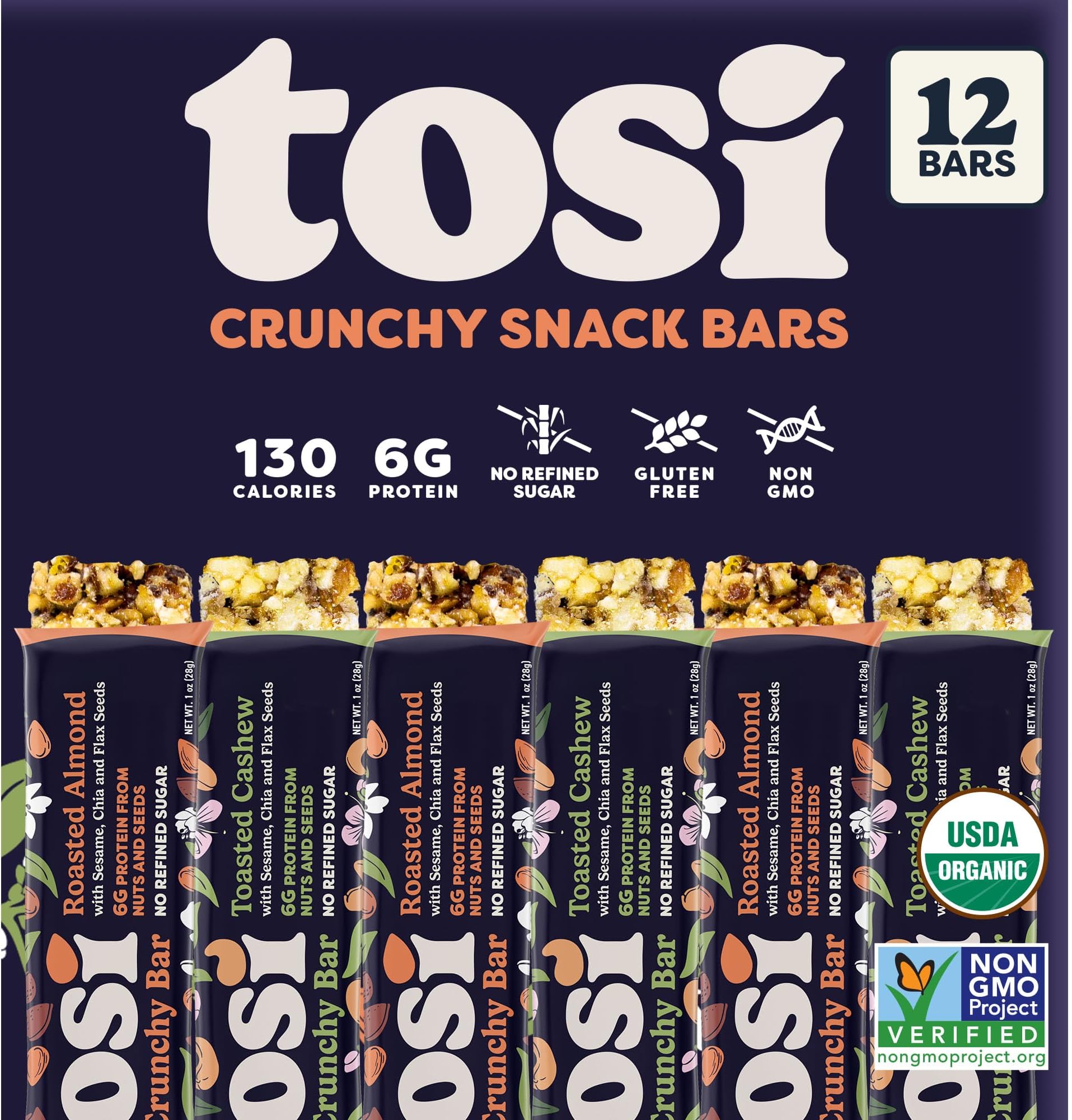 Almond and Cashew Protein Bars Combo, Plant Based with Nuts, Gluten-Free Crunchy Snacks, Vegan, Organic, Flax & Chia Seeds, Soy-Free, Omega 3s, 5G Protein, 1 oz, 12-Pack