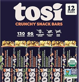 Tosi Almond and Cashew Protein Bars Combo, Plant Based with Nuts, Gluten-Free Crunchy Snacks, Vegan, Organic, Flax & Chia Seeds, Soy-Free, Omega 3s, 5G Protein, 1 oz, 12-Pack