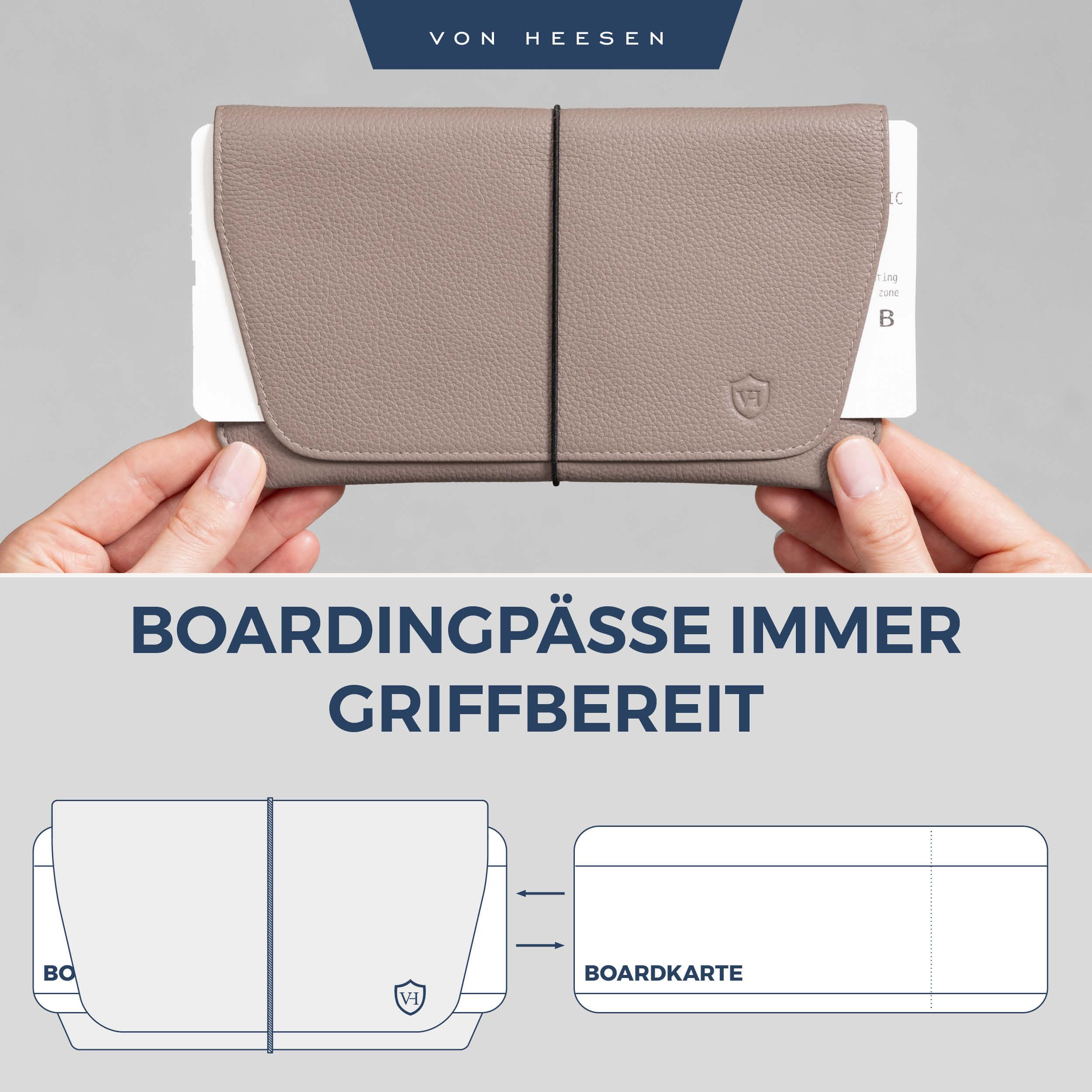 VON HEESEN Funda para pasaporte, pardo, talla única, Horizontal