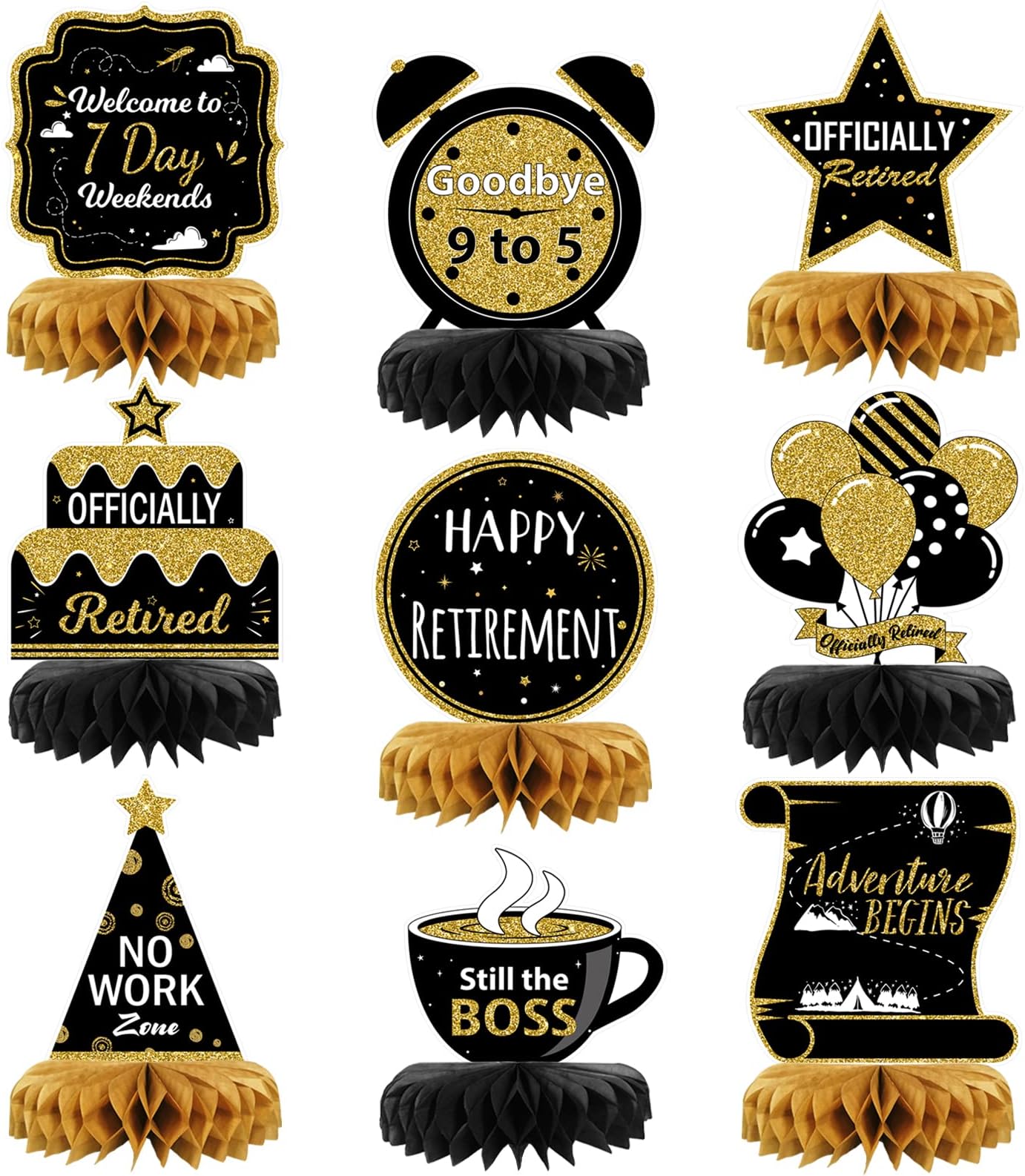 9PCS Retirement Party Decorations, Black and Gold Retirement Table Decorations, Retirement Centerpieces for Table, Retirement Decor for Retirement Party Men and Women
