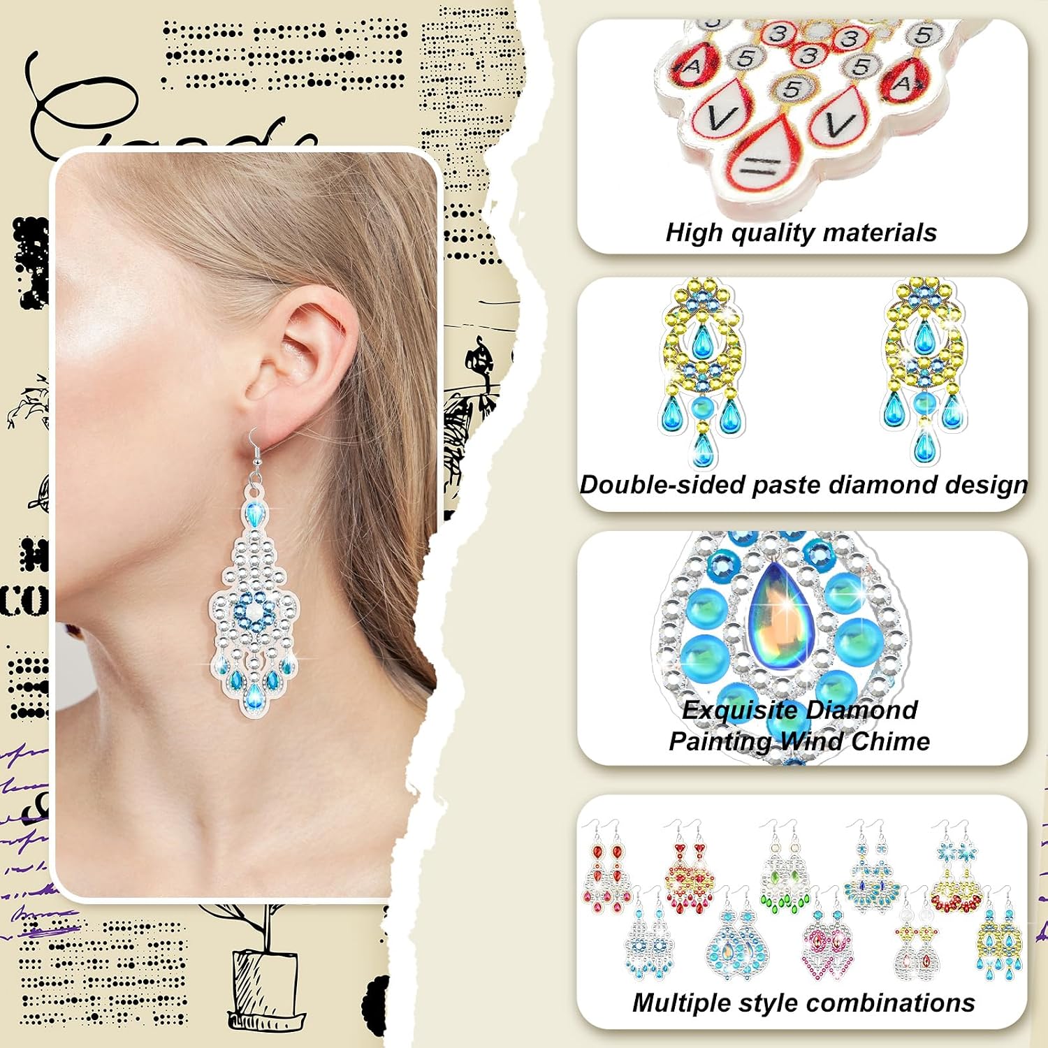 Highergo 10 Pairs Mandala Diamond Art Earring Kit Diamond Painting Jewelry DIY Painting Earring Making Kit for Adults Women Vintage Jewelry Crafting Charm Bulk
