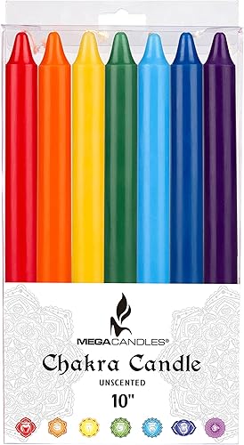 Miniatura 3 de Mega Candles 7 velas cónicas rectas de chakra sin perfume, vertidas a mano, velas de cera prémium de 10 x 78 pulgadas, mecha de algodón, energía