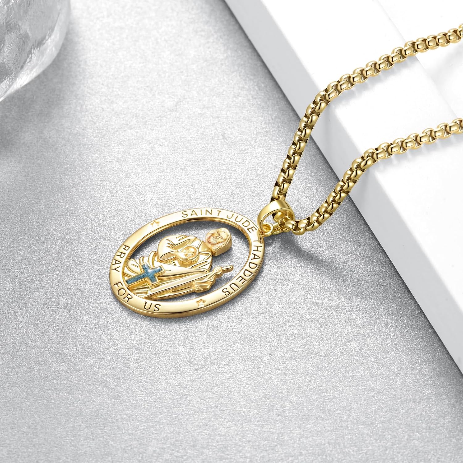 San Judas Tadeo Gifts 925 Sterling Silver 14K Gold Plated San Judas Necklace for Men Women St Jude Medal Protection Necklace - Image 3