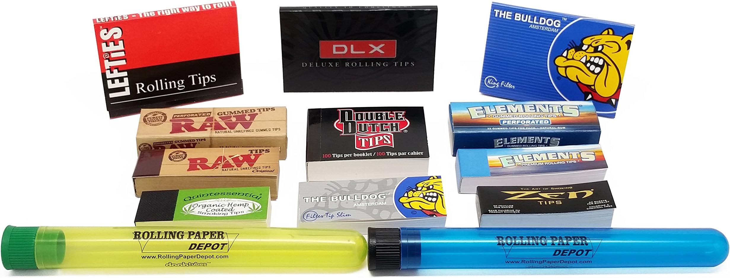 Bundle - 13 Items - Rolling Paper Tips Sampler with RPD KewlTubes