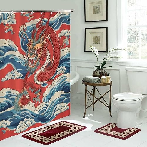 Miniatura 165 de Cortinas de ducha de baño con ganchos, 72 x 92 pulgadas, cortina de ducha de tela impermeable con diseño de flores y pájaros, cortina de ducha