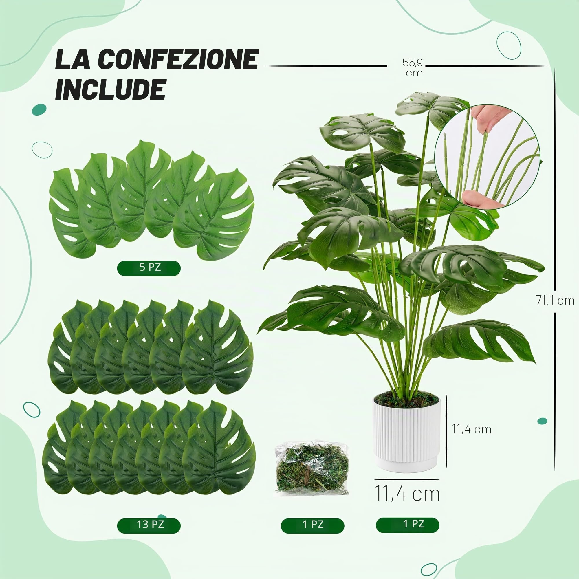 Der Rose Piante finte di Monstera, grandi piante artificiali in vaso, alte da 71 cm, per interni, per esterni, soggiorno, casa, pavimento, portico, albero, decorazione