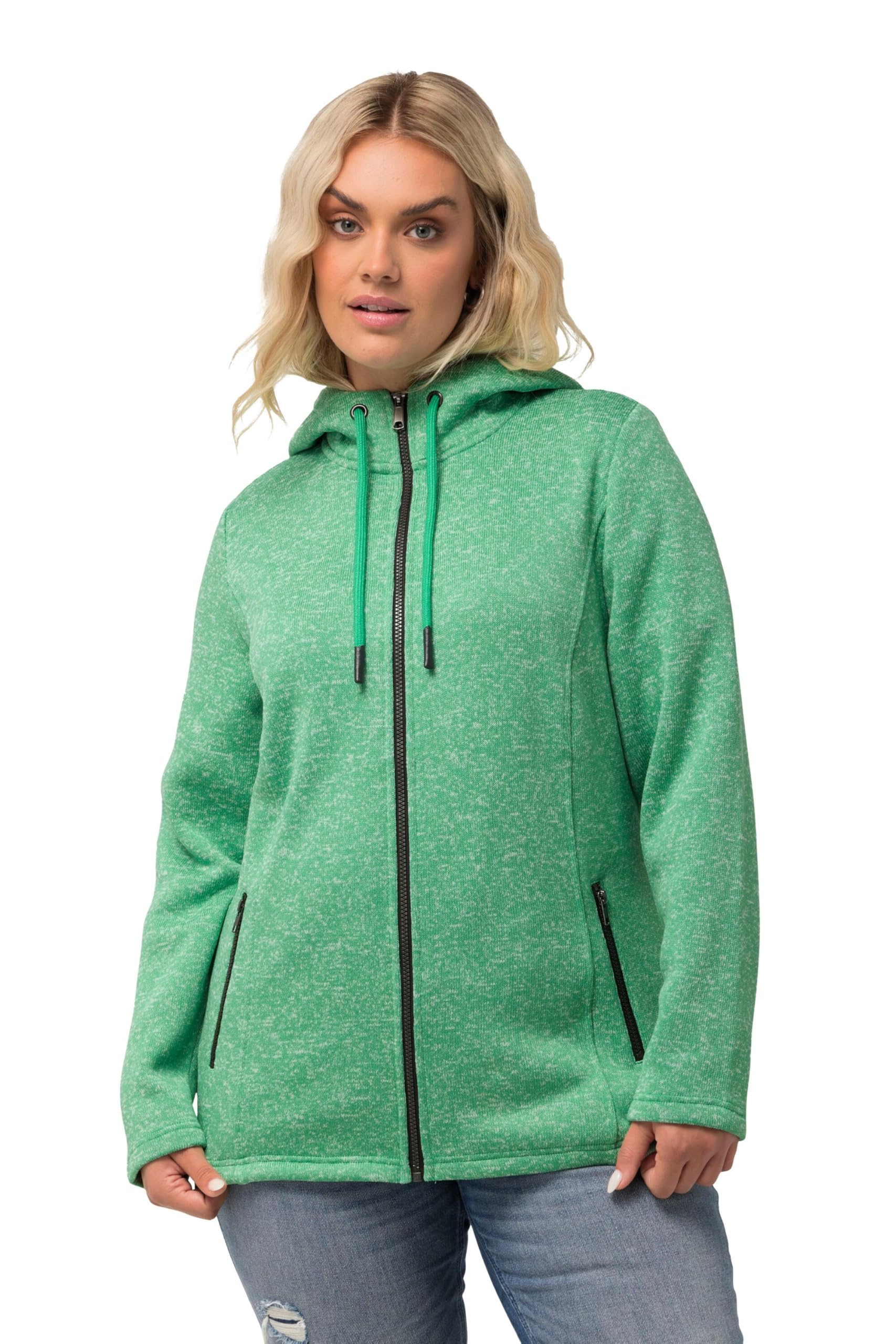 Ulla Popken Damen Strickfleece-jacke, Kapuze, Reißverschlusstaschen Strickjacke