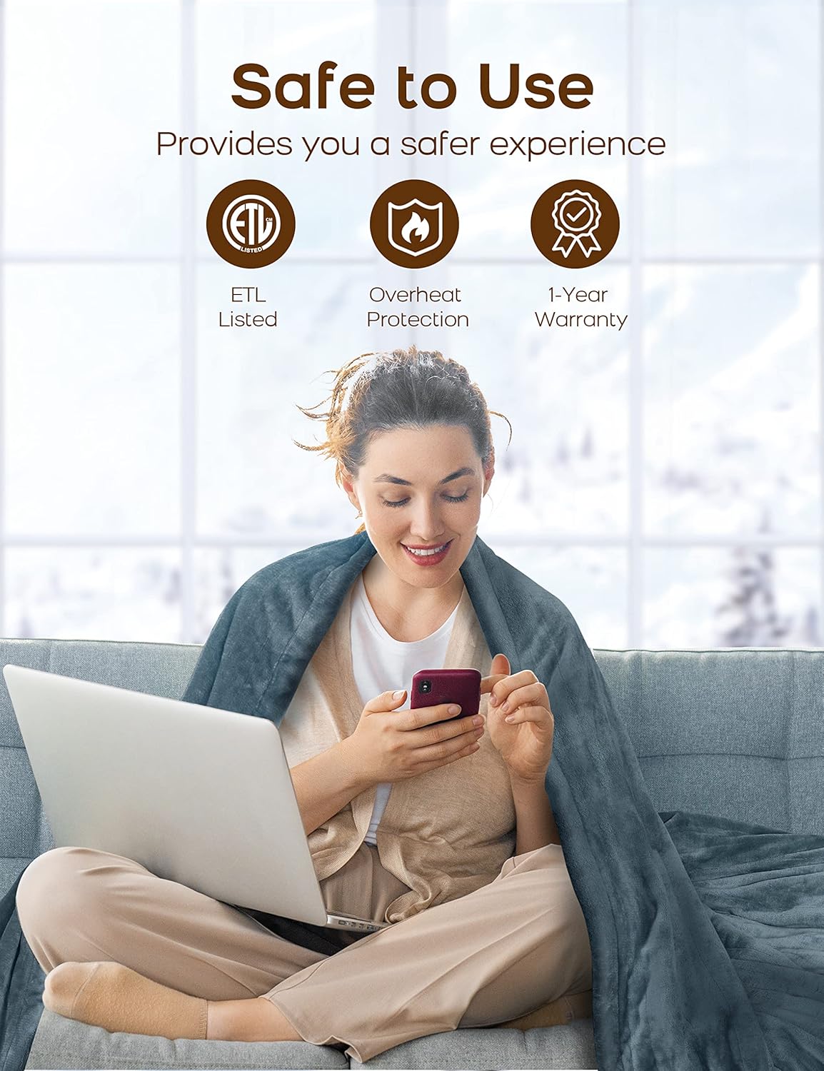 Wchiuoe Heated Blanket, 62"x84" 10 Heating Levels & 2-10H Auto Off Electric Blanket, Machine Washable Soft Flannel Fast Heating Throw Blanket for Bedroom Office Couch… : Home & Kitchen