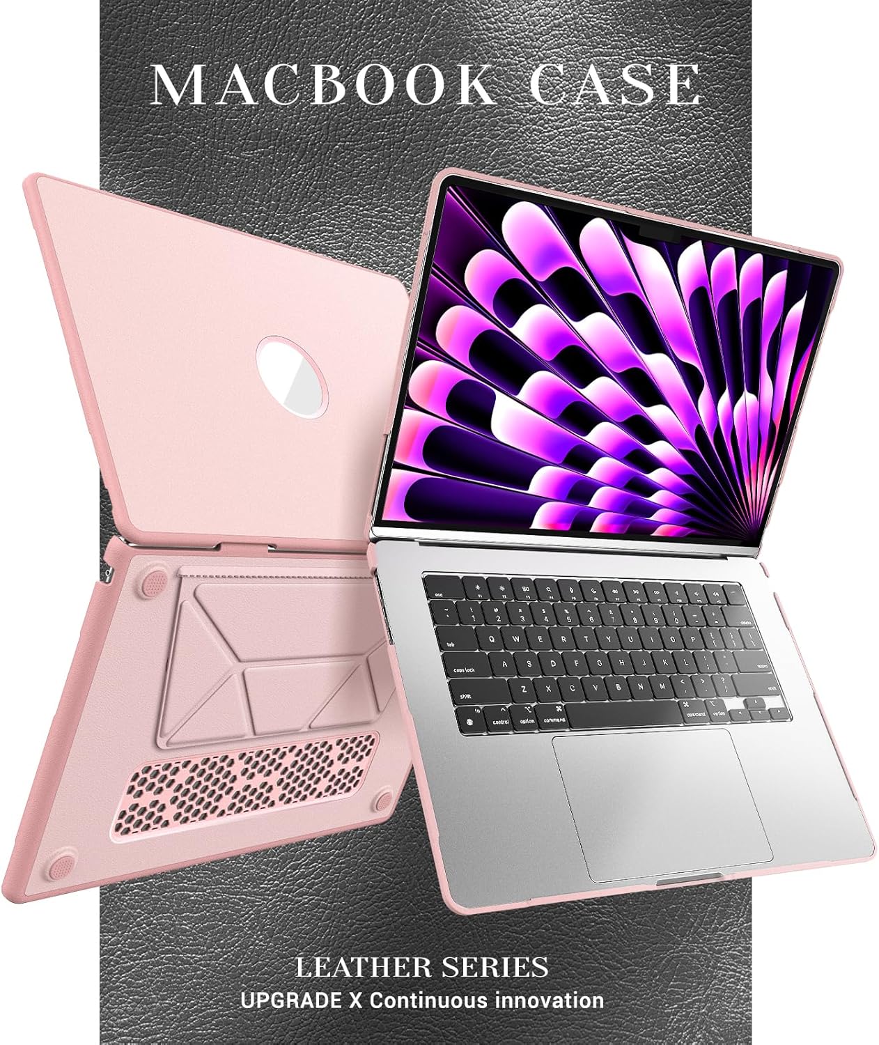 Batianda Premium PU Leather Case for New MacBook Air 15 inch 2026 M5 2025 M4 2024 2023 Model A3241/A3114 Magnetic Foldable Stand (Holds 20lbs) & Microfiber Lining - Business Protective Cover, Pink