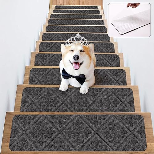 Wotoban Alfombra antideslizante para interiores juego de 16 peldaños autoadhesivos de 8 x 30 pulgadas alfombra de escalera para corredores seguridad