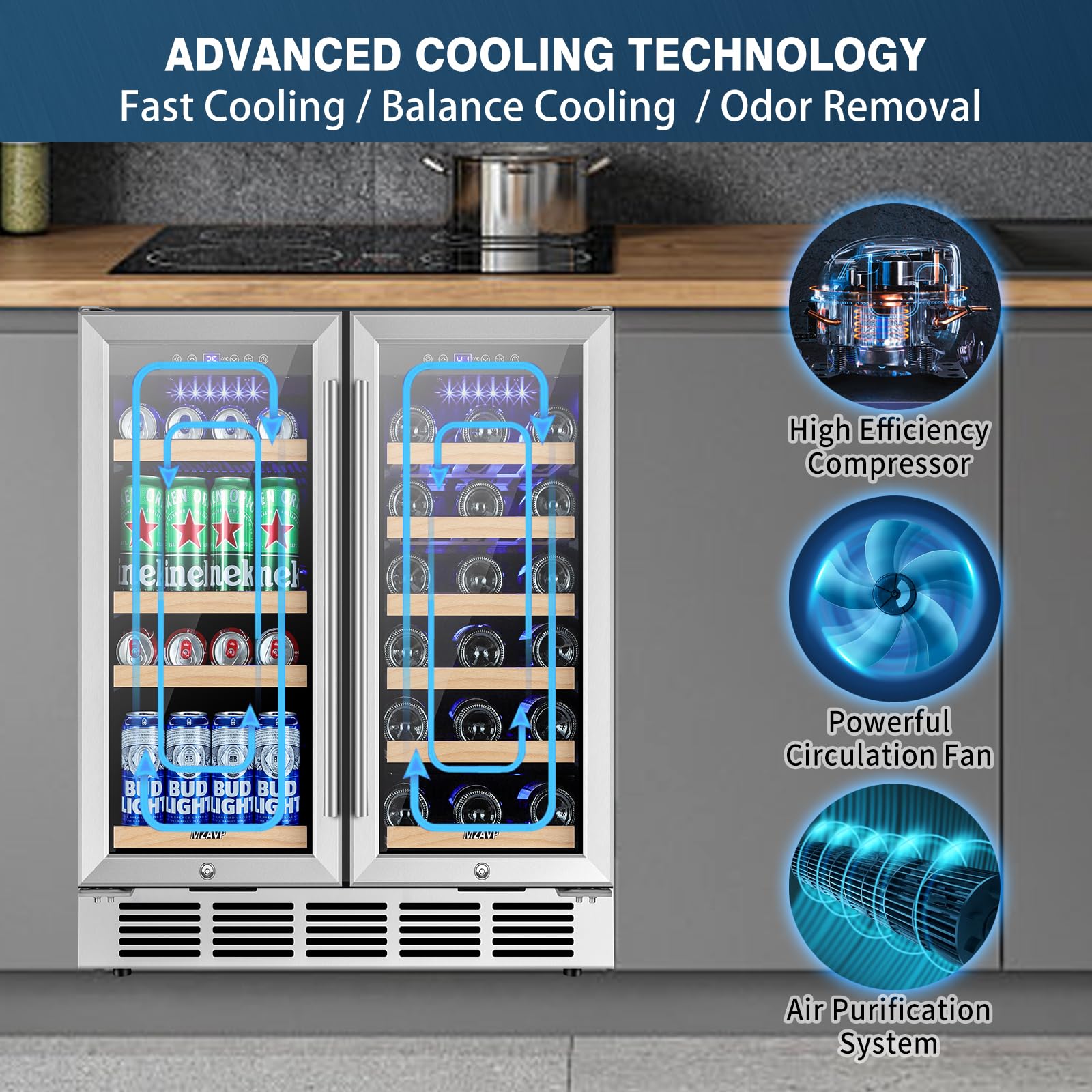 Mzavp 30 Inch Wine And Beverage Refrigerator, Dual Zone Wine Fridge With Quiet & Upgraded Cooling System, Large Capacity Beverage Cooler, Built-In Or Freestanding, Holds 30 Bottles And 110 Cans on Fridge.com - View 4