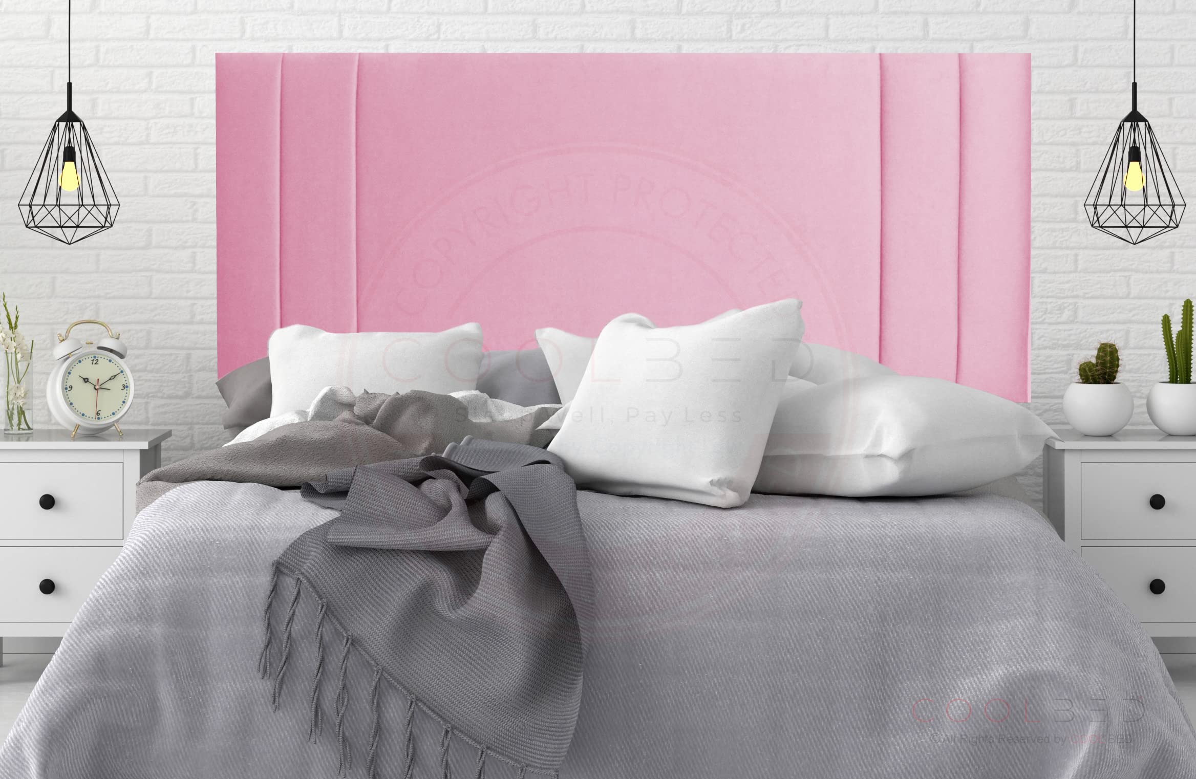 Wispa Plush Velvet Headboard for Divan Bed | Divan Headboard Panel (Pink Plush Super King - 20" H)