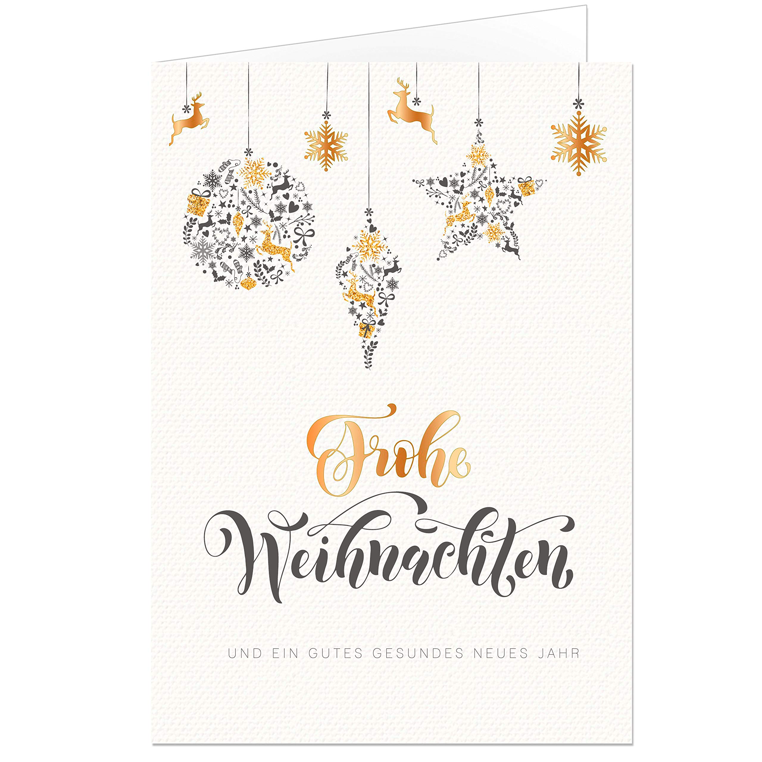 100 moderne Weihnachtskarten (Klappkarten) mit Goldprägung. Mit Umschlag. 17x12 cm geschlossen (nicht das kleinere A6 Format)