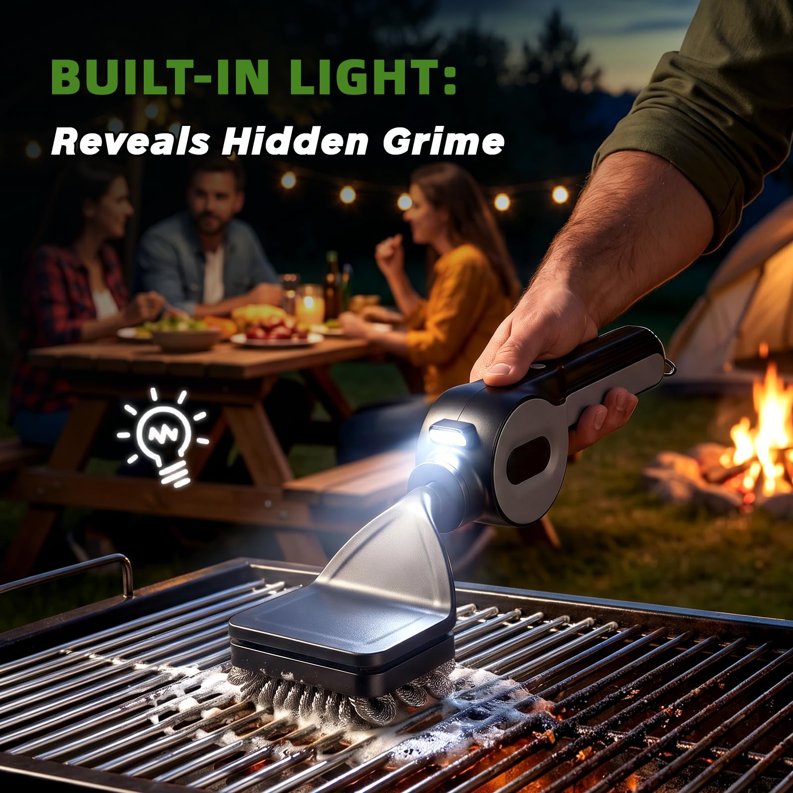 Limpiador de Barbacoa Electrica, 5 En 1 Cepillo Electrico Limpieza Barbacoa con Motor Sensible a la Presión de 1100 RPM, Pantalla LCD, Luz LED, Accesorios Barbacoa (No desprende Pelusa, ignífugo)