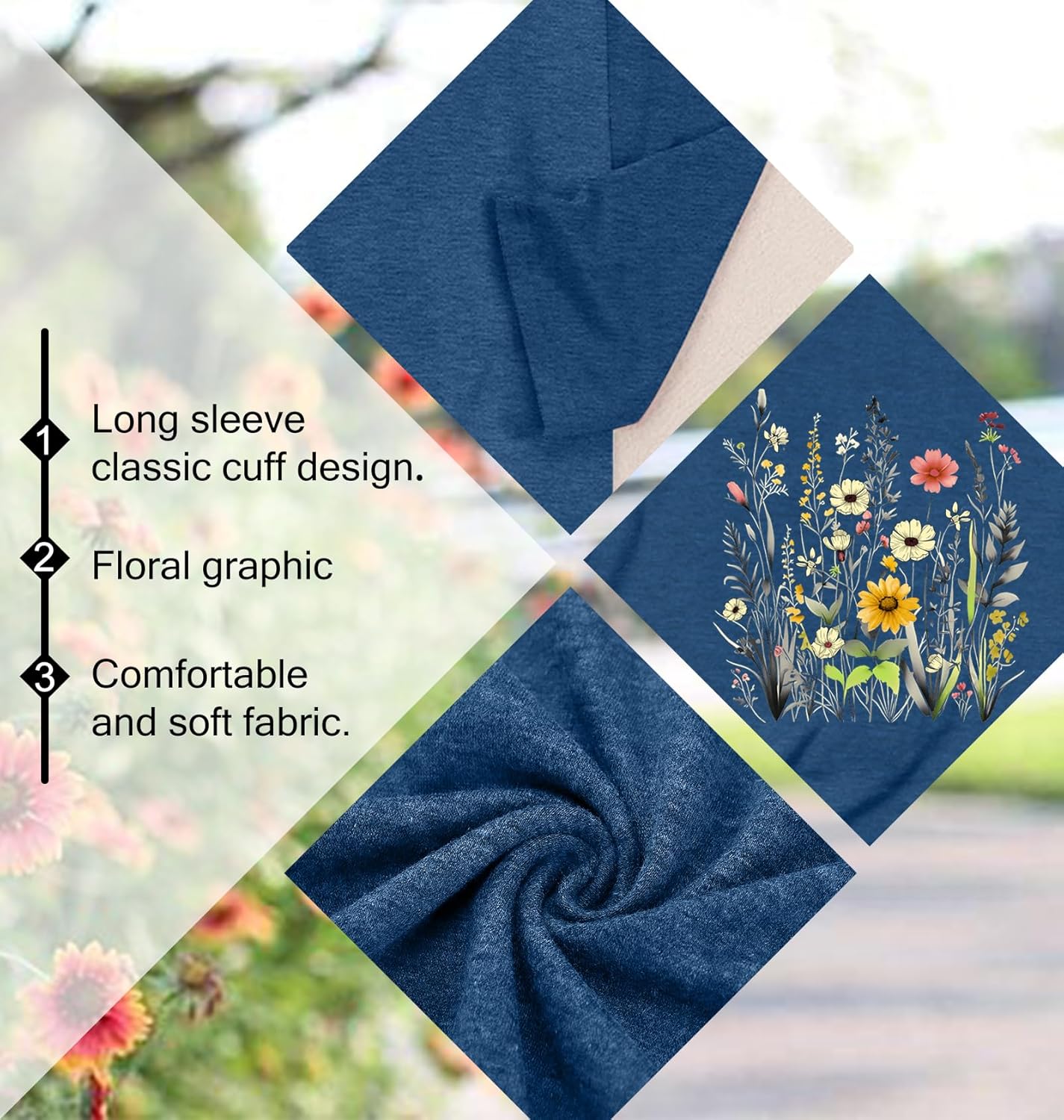 Women's Vintage Floral Long Sleeve T Shirt Boho Floral Printed Shirt Wildflower Graphic Tee Casual Tops - Image 6