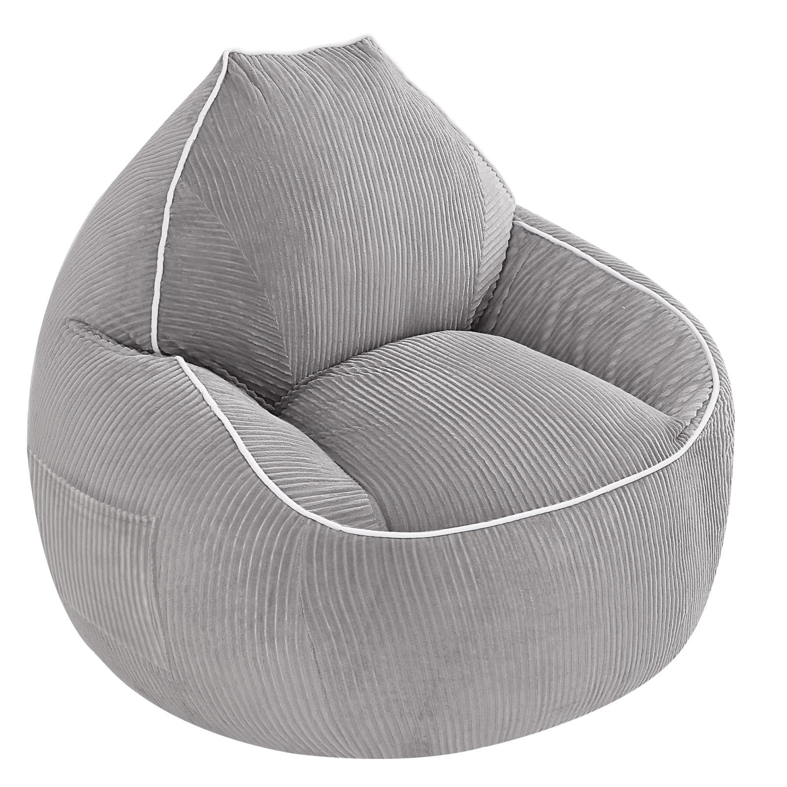 MeMoreCool Bean Bag Chair, Large Adult Corduroy Bean Bag with Filling Included, Comfy Lounge Lazy Floor Sofa Accent Couch for Living Room Furniture, Grey