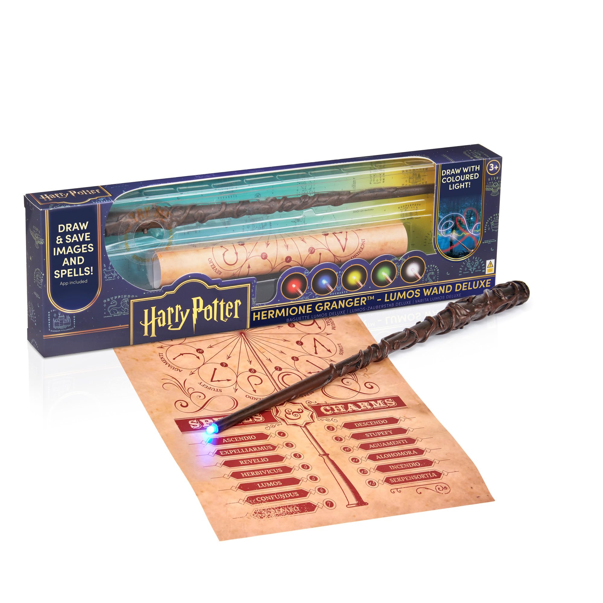 WOW! STUFF Hermione Granger Deluxe Harry Potter Rechargeable Light-Painting Wand with Multi-Coloured LED Tip, 14"