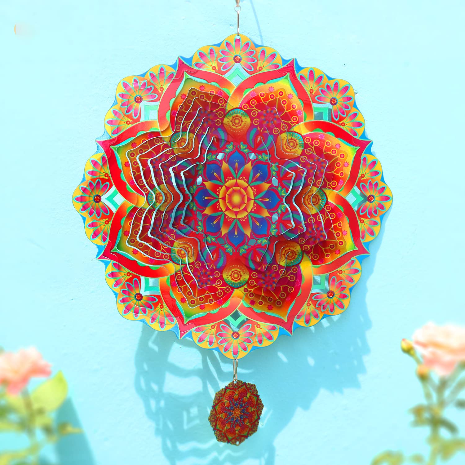 TFANUO Mandala Windspiel 3D Edelstahl 30,5 cm hängende Winds