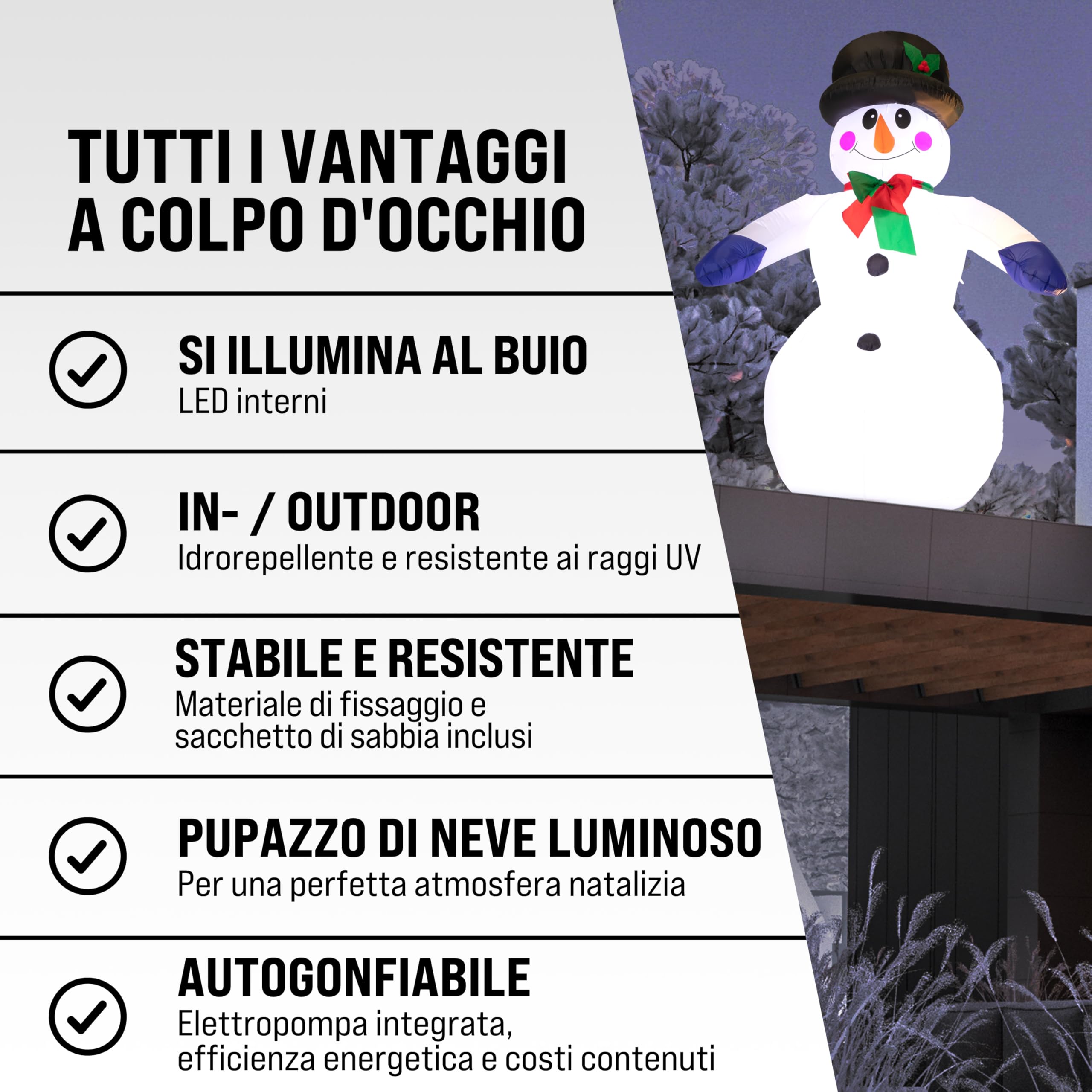 MONZANA® Pupazzo di Neve Gonfiabile XXL 240cm Luci LED Decorazione Natalizia Giardino Addobbi Natale Esterni Interni