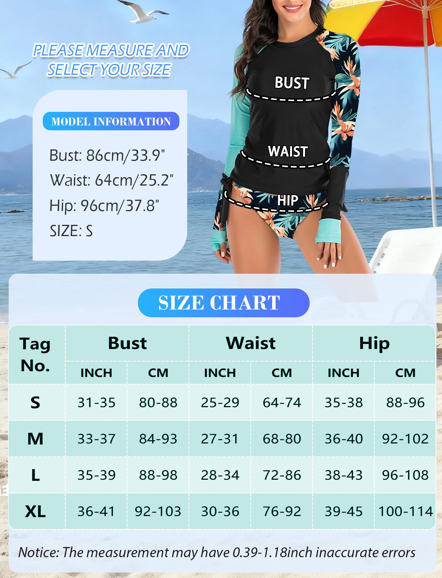 Maeau - Traje de Baño de 2 Piezas Mujer Rashguard Manga Larga Camiseta de Natación et Braguita de Baño Triangular Ajustable S-XL