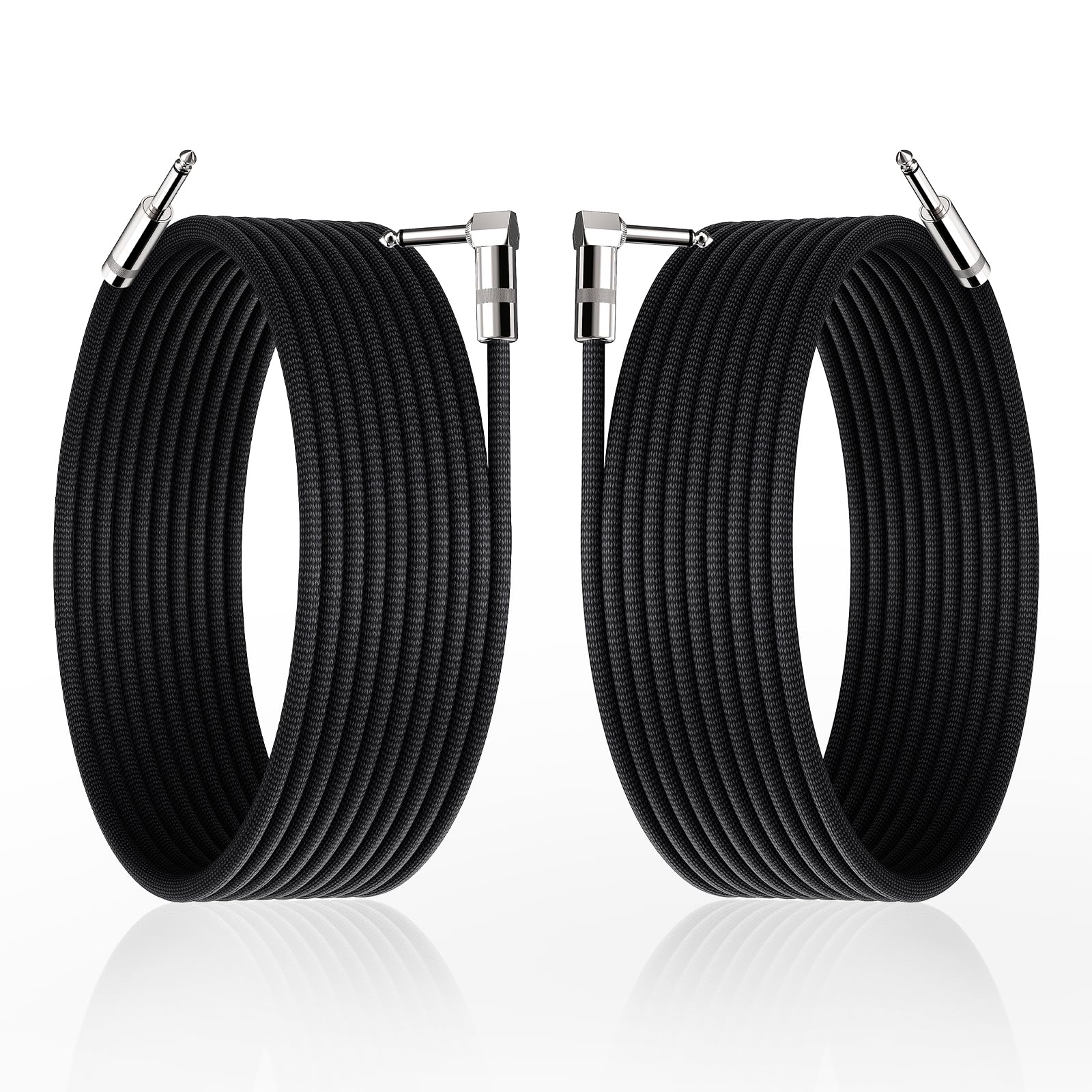 Lot de 2 câbles de guitare 6,1 m pour guitare électrique auxiliaire tressé, TS 6,1 cm droit vers angle droit, câble audio professionnel