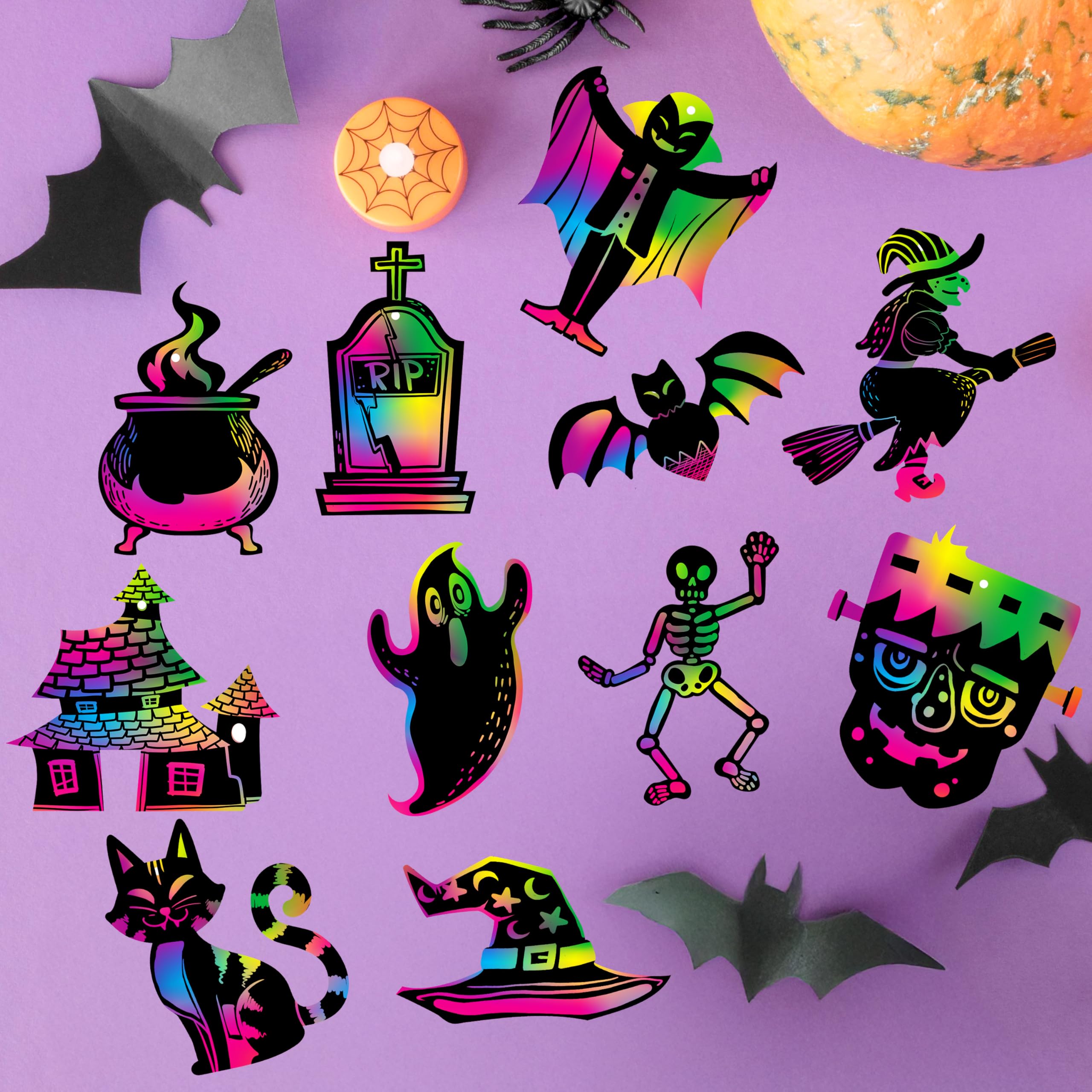 72 Tarjetas Para Rascar De Halloween - 18 Diseños, Manualidades Divertidas Para Fiestas, Truco O Trato