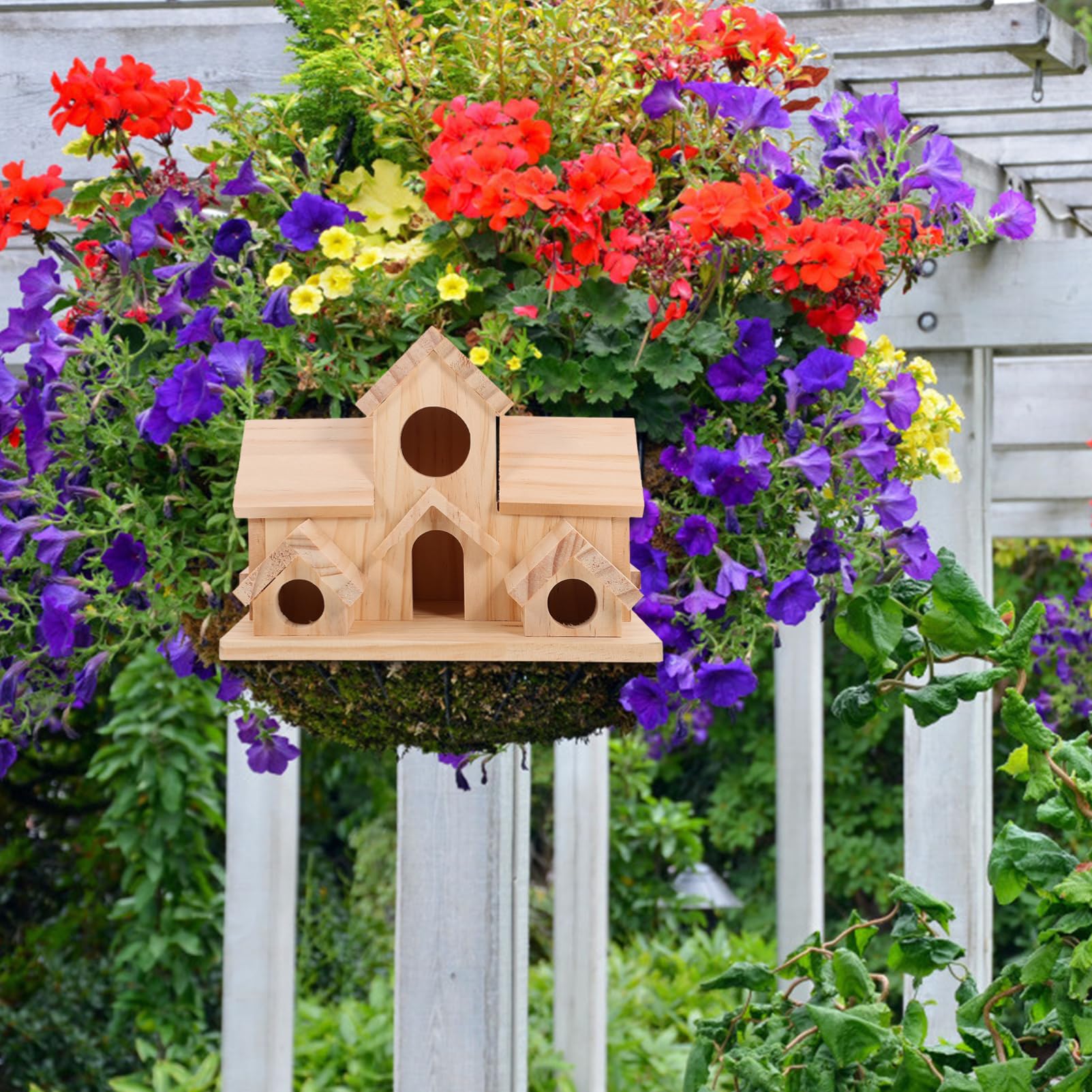 Toddmomy Casa de Madera para Colibríes de 6 Agujeros para Uso en Exteriores: Comedero para Pájaros Estacas para Jardín Pájaros Pequeños Colibríes Decorativos