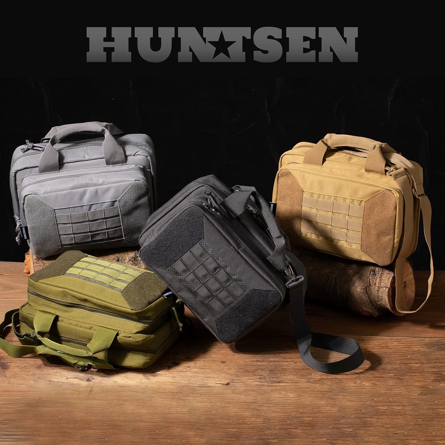 HUNTSEN Tactical Gun Range Bag Double Scoped Handgun Firearm Case Pistol Bag for Outdoor Hunting Shooting Lockable Compartment Additional Magazine Storage Slots with Adjustable Shoulder Strap : Sports & Outdoors