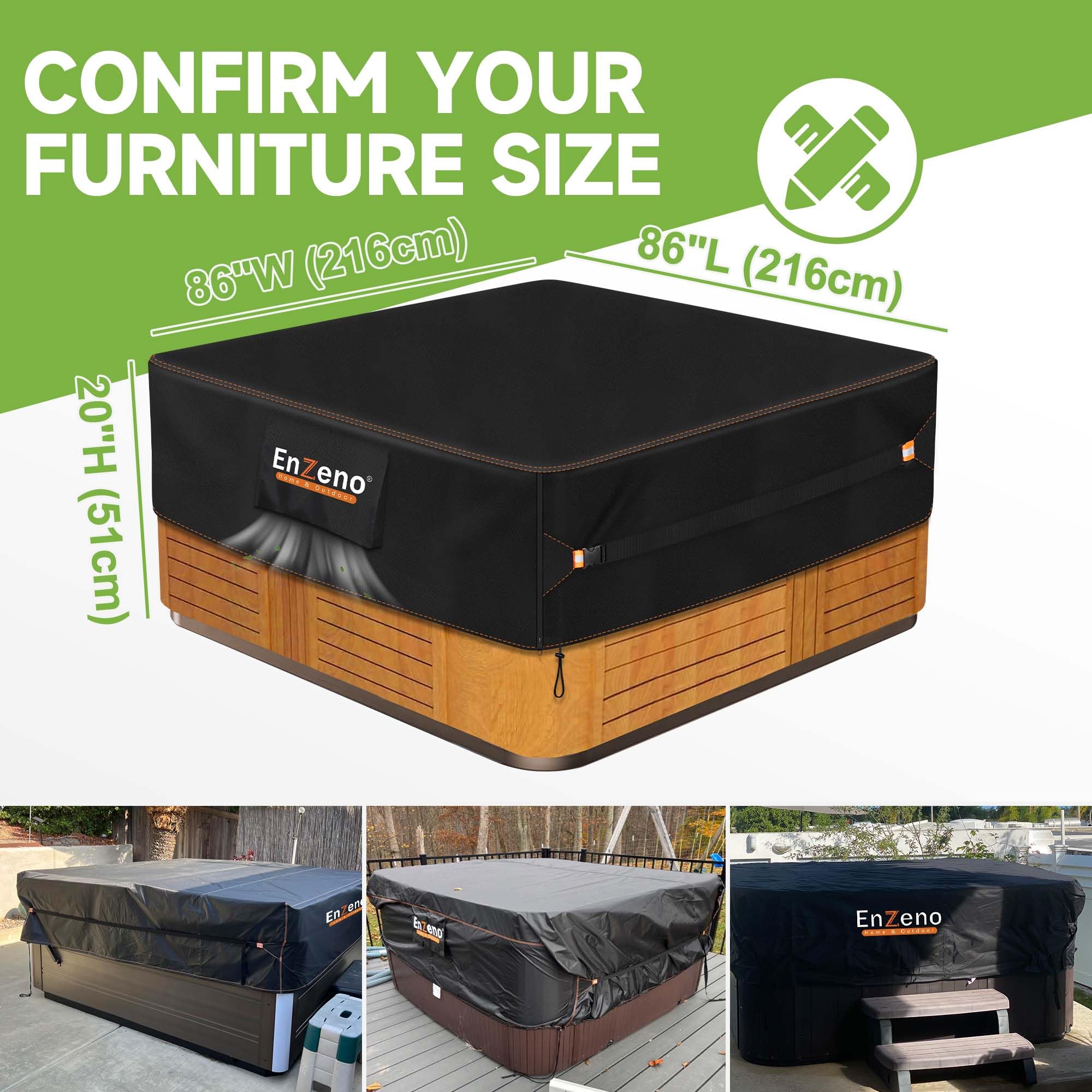 Enzeno Cubierta protectora para bañera de hidromasaje para spa al aire libre, impermeable, cuadrada de 86 x 86 pulgadas, para 84 x 84 pulgadas u 83 x 83 u 82 x 82 o 7 pies x 7 pies, 420D resistente